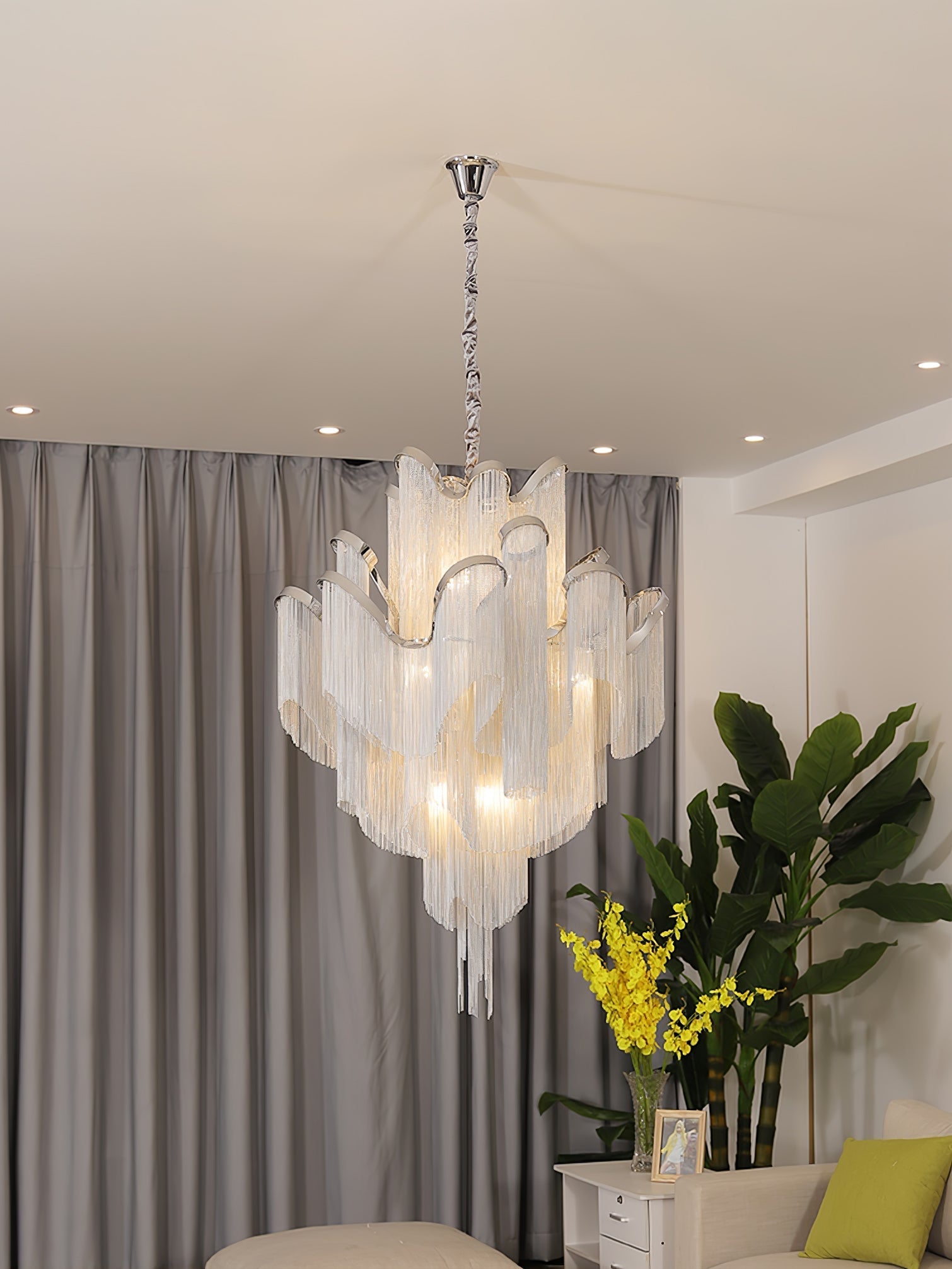 Lustra Pendant Lamp Stream Chain Nickel-Neutral Decor