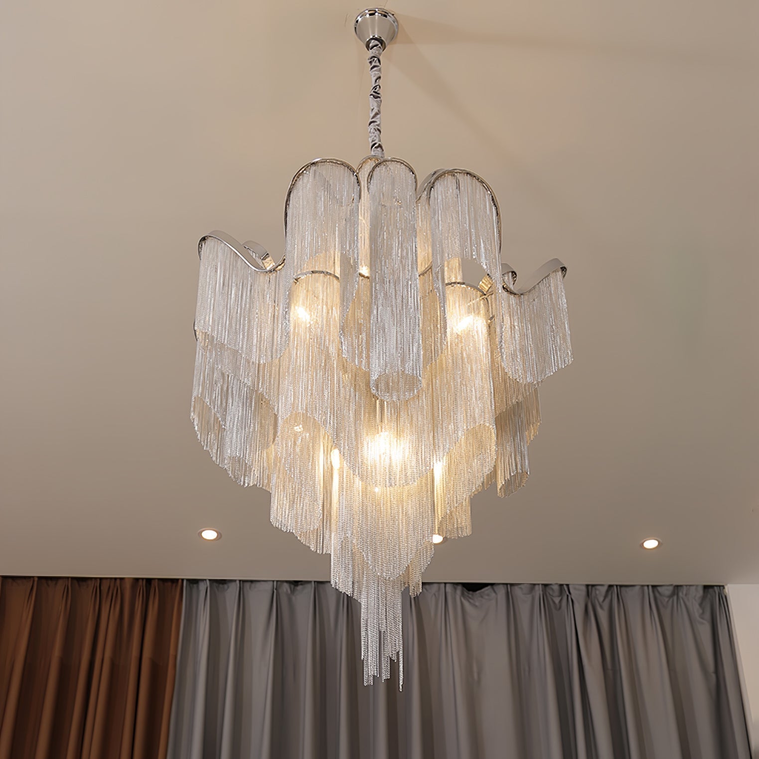 Lustra Pendant Lamp Stream Chain Nickel-Neutral Decor