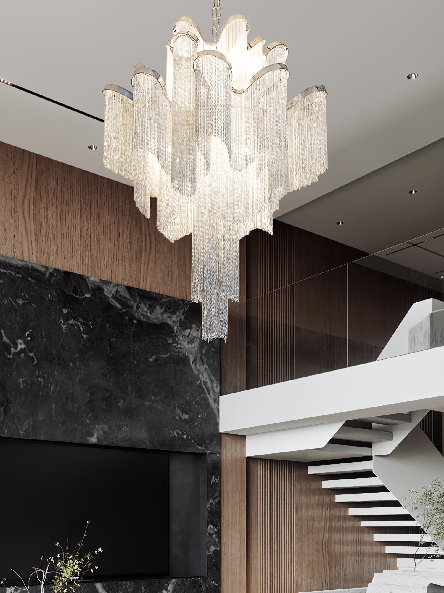 Lustra Pendant Lamp Stream Chain Nickel-Neutral Decor