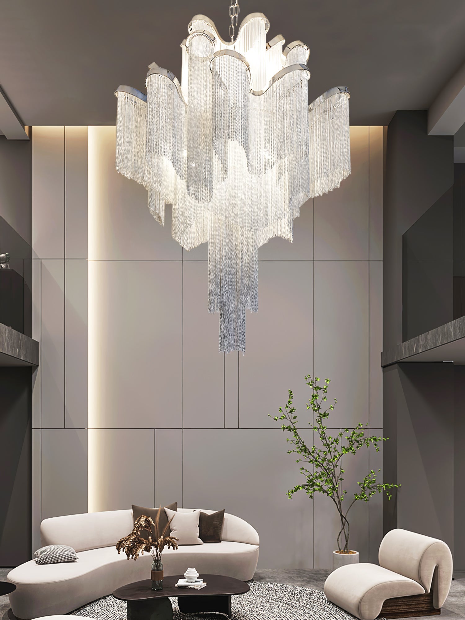 Lustra Pendant Lamp Stream Chain Nickel-Neutral Decor