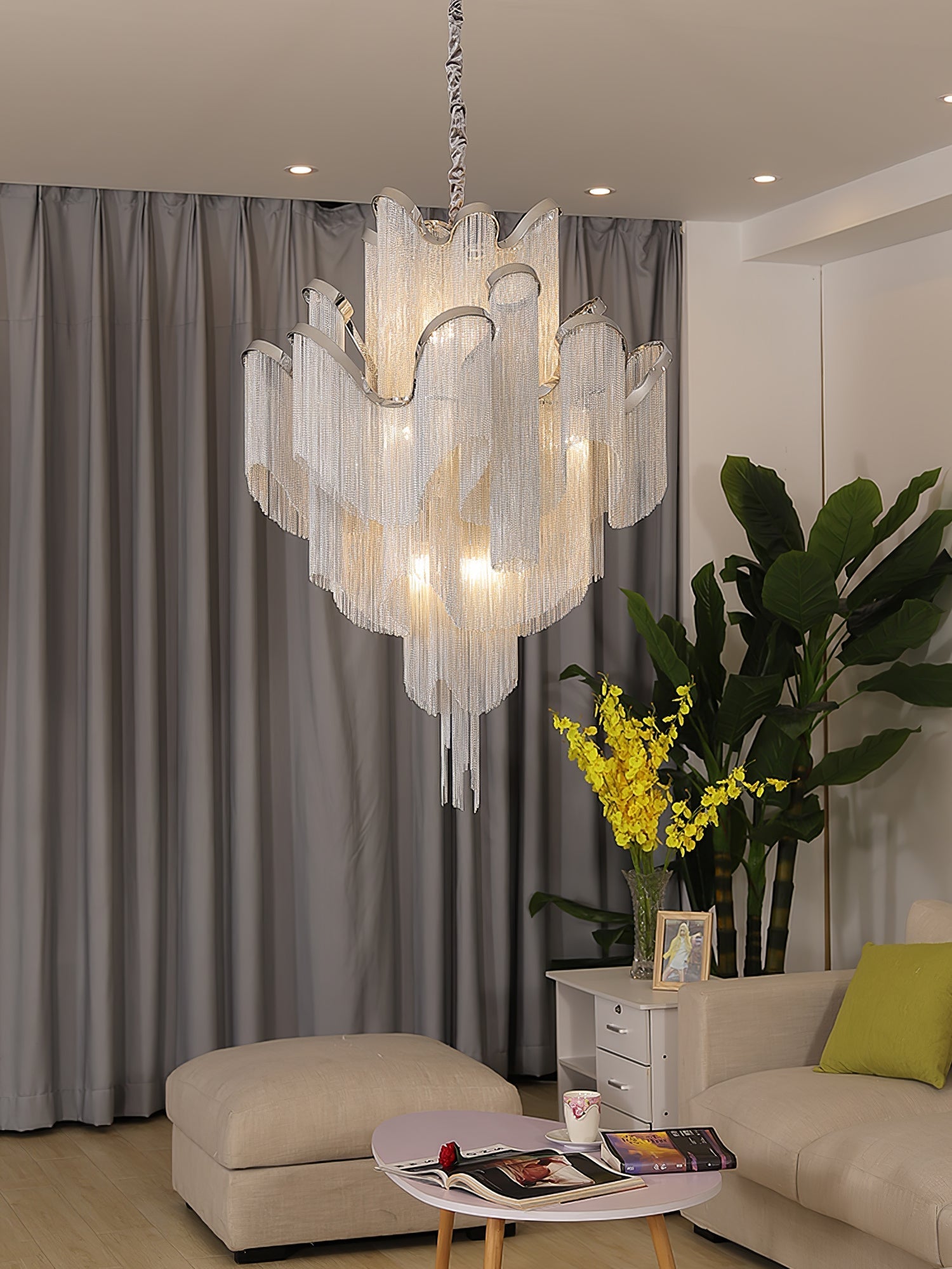 Lustra Pendant Lamp Stream Chain Nickel-Neutral Decor