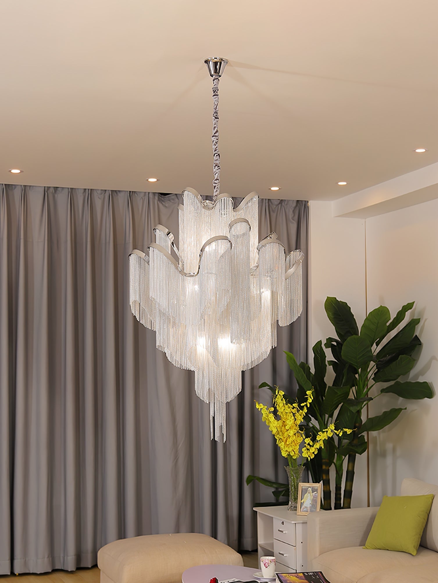 Lustra Pendant Lamp Stream Chain Nickel-Neutral Decor