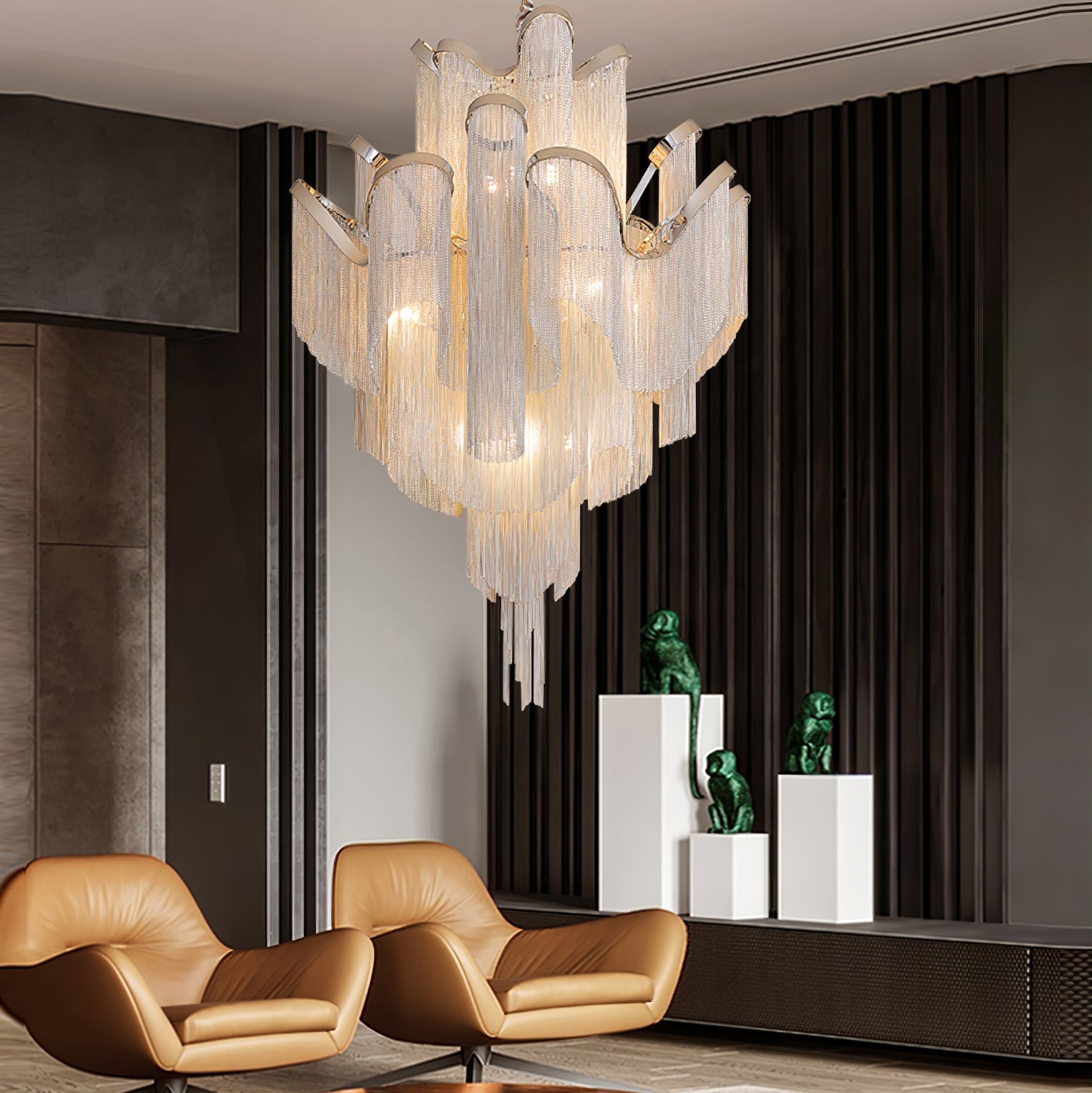 Lustra Pendant Lamp Stream Chain Nickel-Neutral Decor