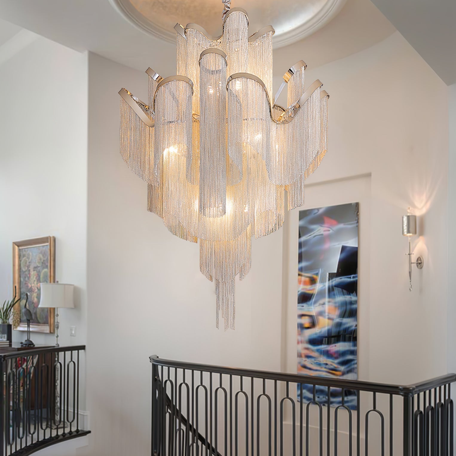 Lustra Pendant Lamp Stream Chain Nickel-Neutral Decor
