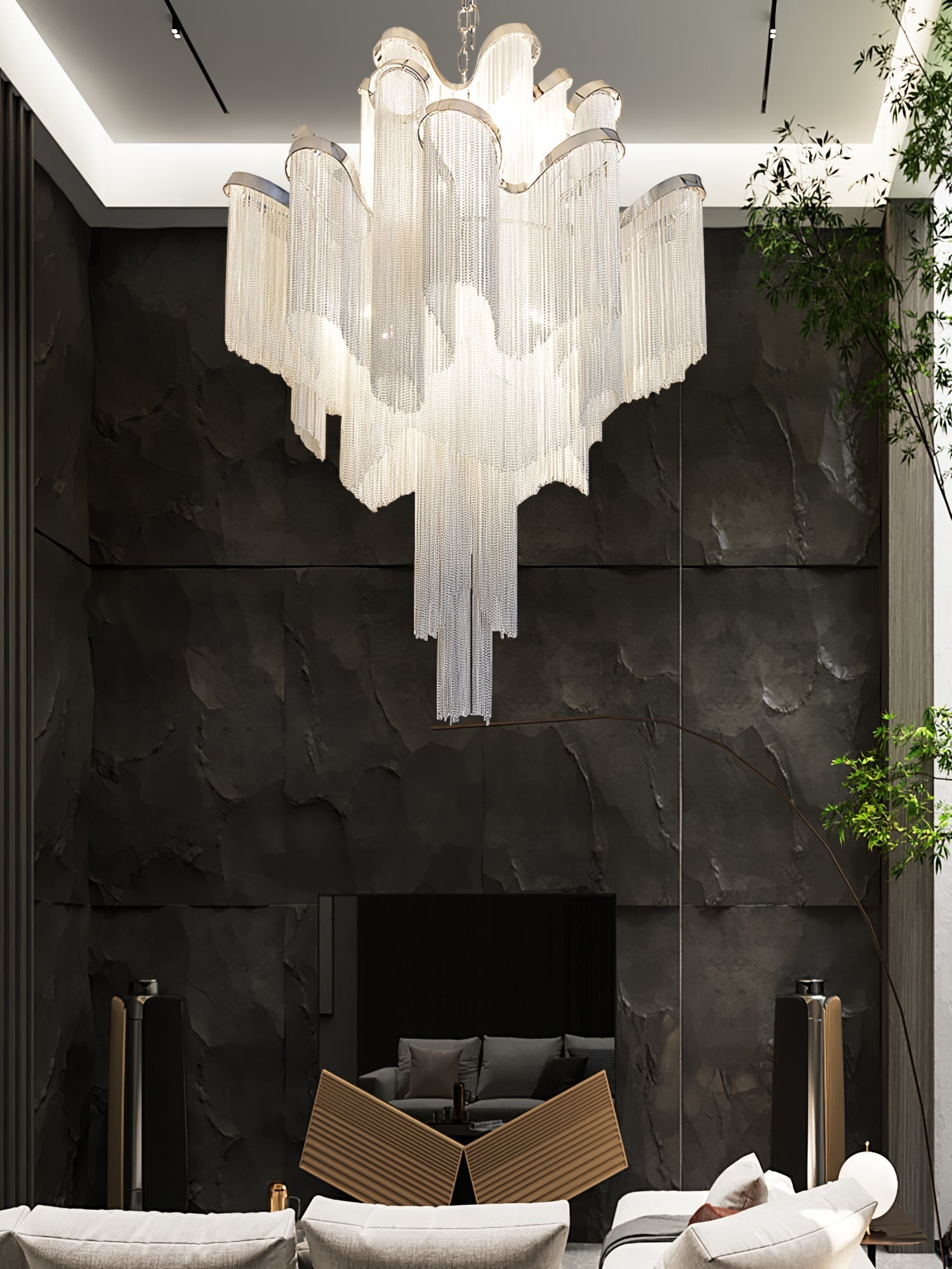 Lustra Pendant Lamp Stream Chain Nickel-Neutral Decor
