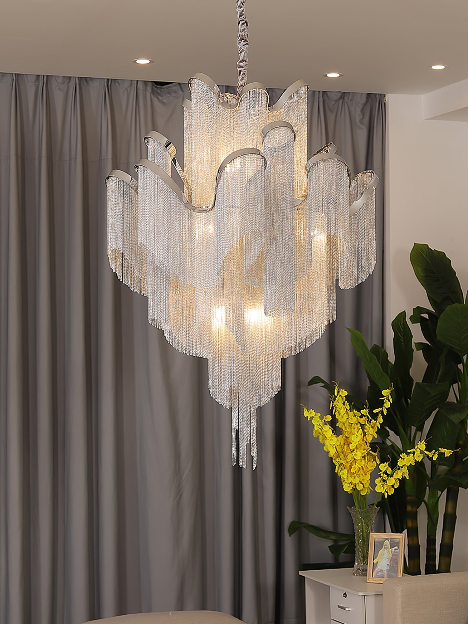 Lustra Pendant Lamp Stream Chain Nickel-Neutral Decor