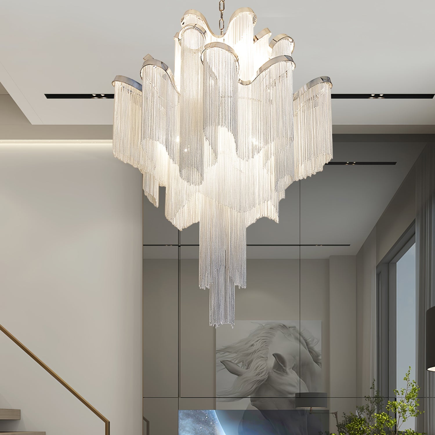 Lustra Pendant Lamp Stream Chain Nickel-Neutral Decor