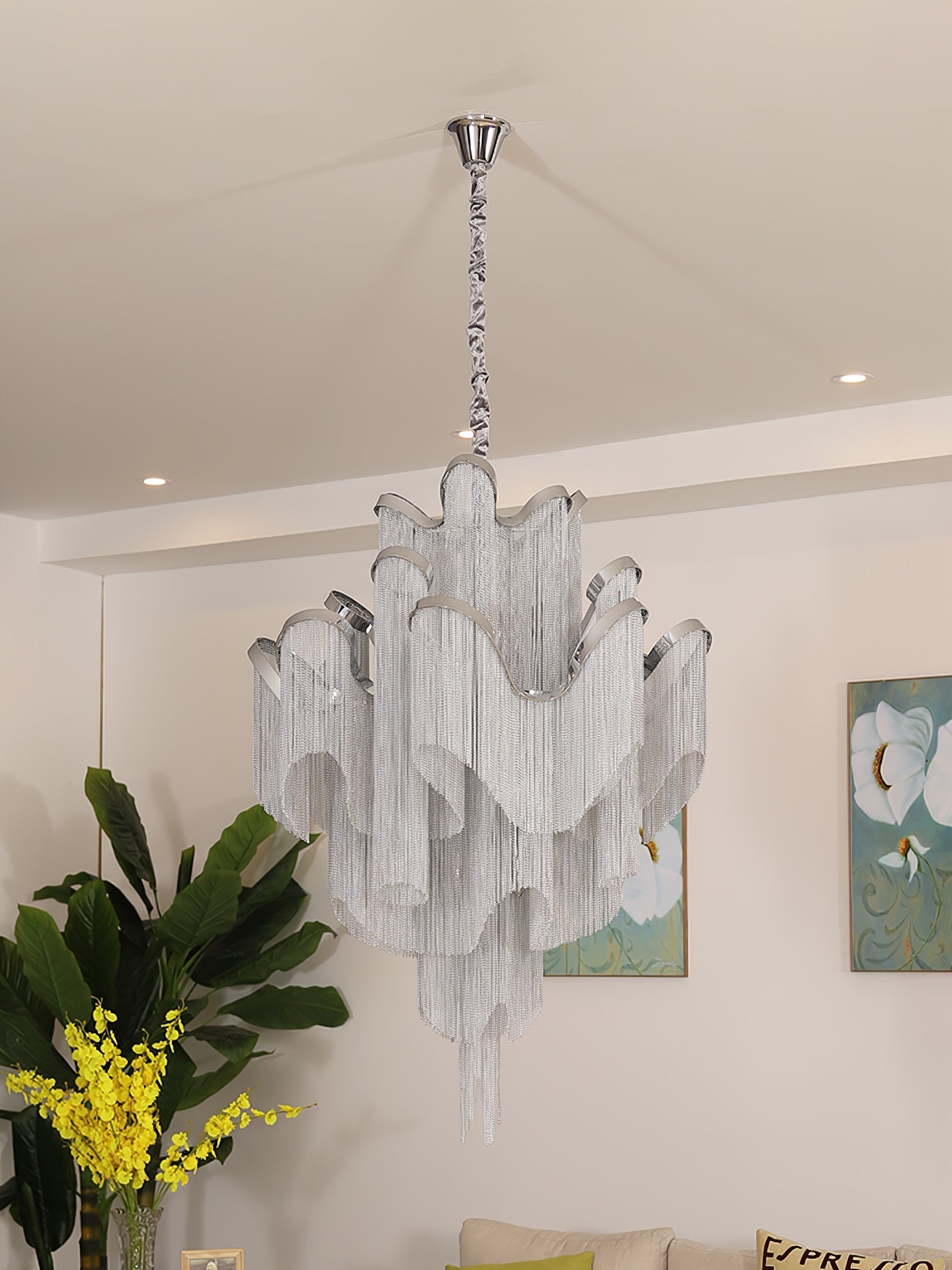 Lustra Pendant Lamp Stream Chain Nickel-Neutral Decor