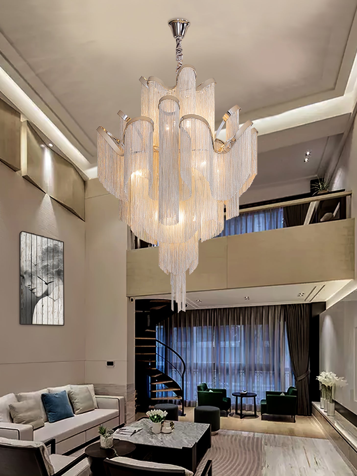 Lustra Pendant Lamp Stream Chain Nickel-Neutral Decor