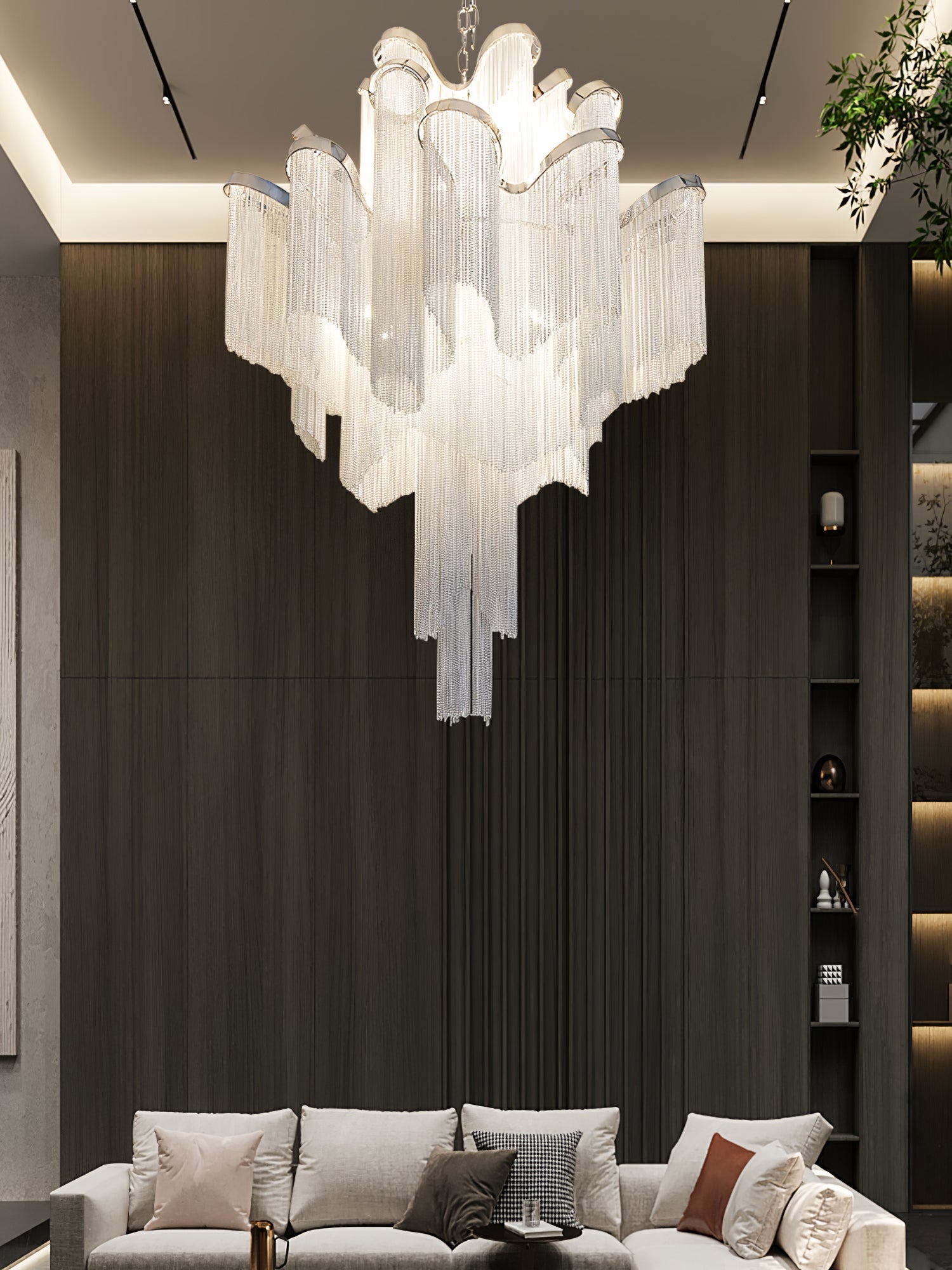 Lustra Pendant Lamp Stream Chain Nickel-Neutral Decor