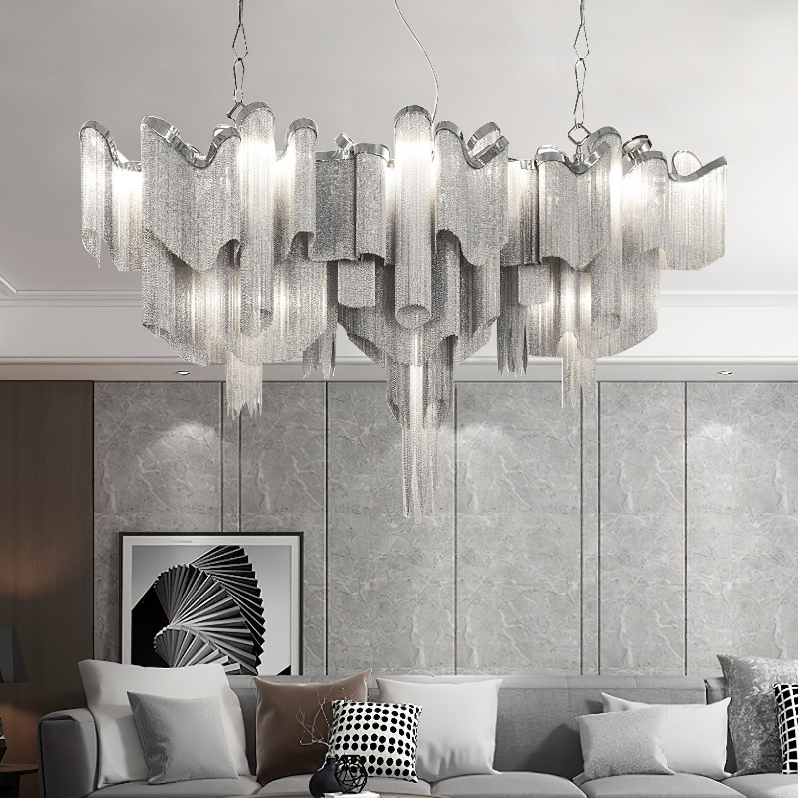 Lustra Pendant Lamp Stream Chain Nickel-Neutral Decor