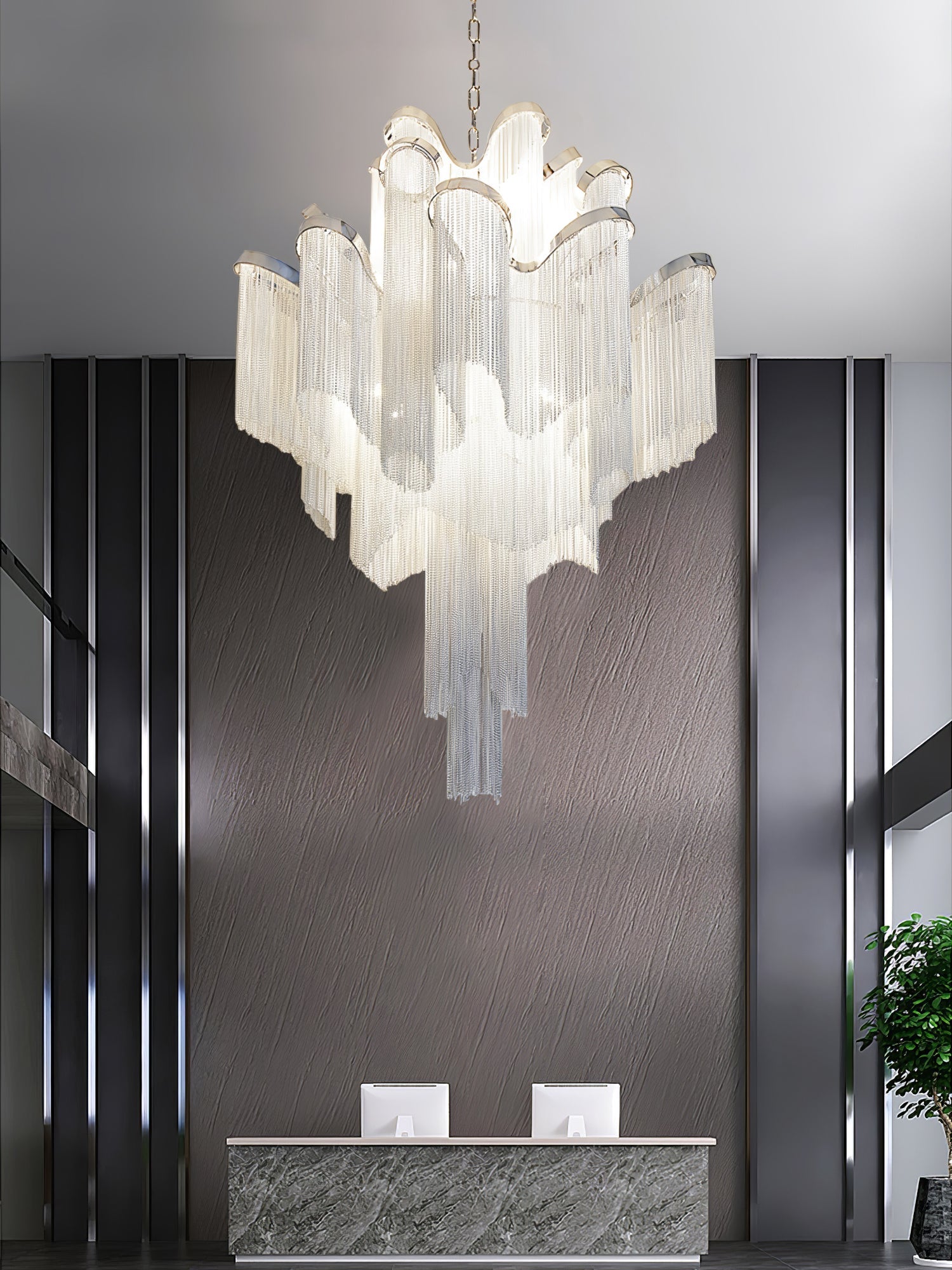 Lustra Pendant Lamp Stream Chain Nickel-Neutral Decor
