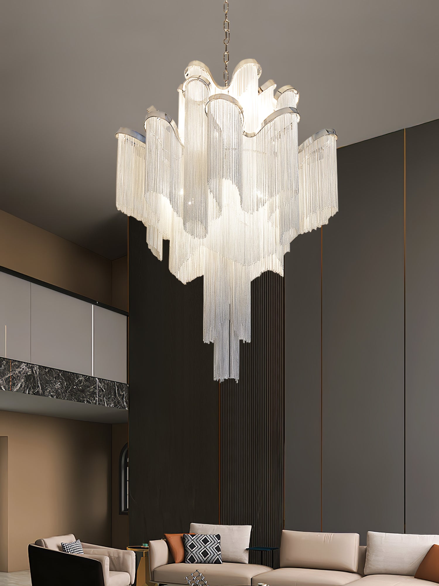 Lustra Pendant Lamp Stream Chain Nickel-Neutral Decor