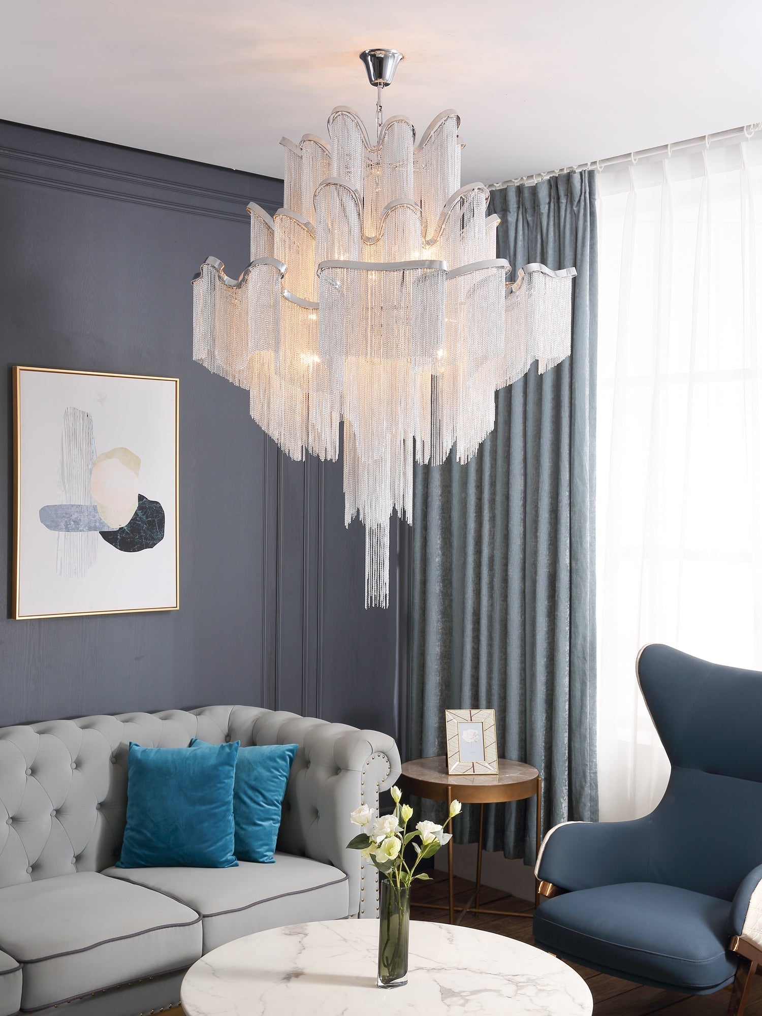 Lustra Pendant Lamp Stream Chain Nickel-Neutral Decor