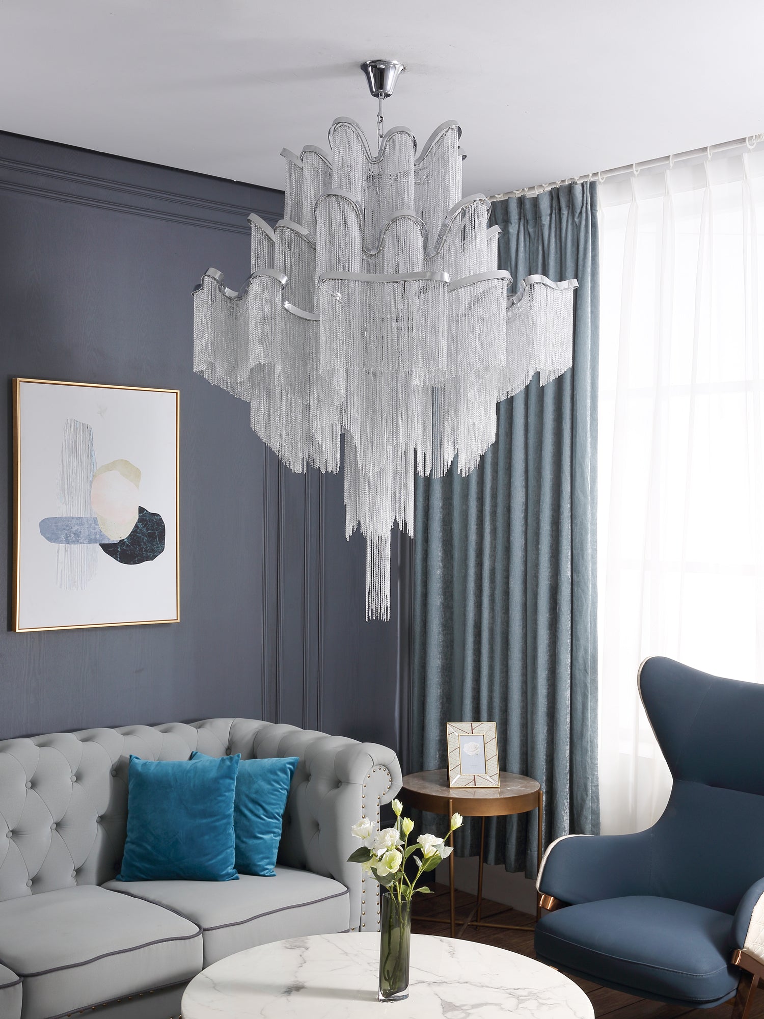 Lustra Pendant Lamp Stream Chain Nickel-Neutral Decor