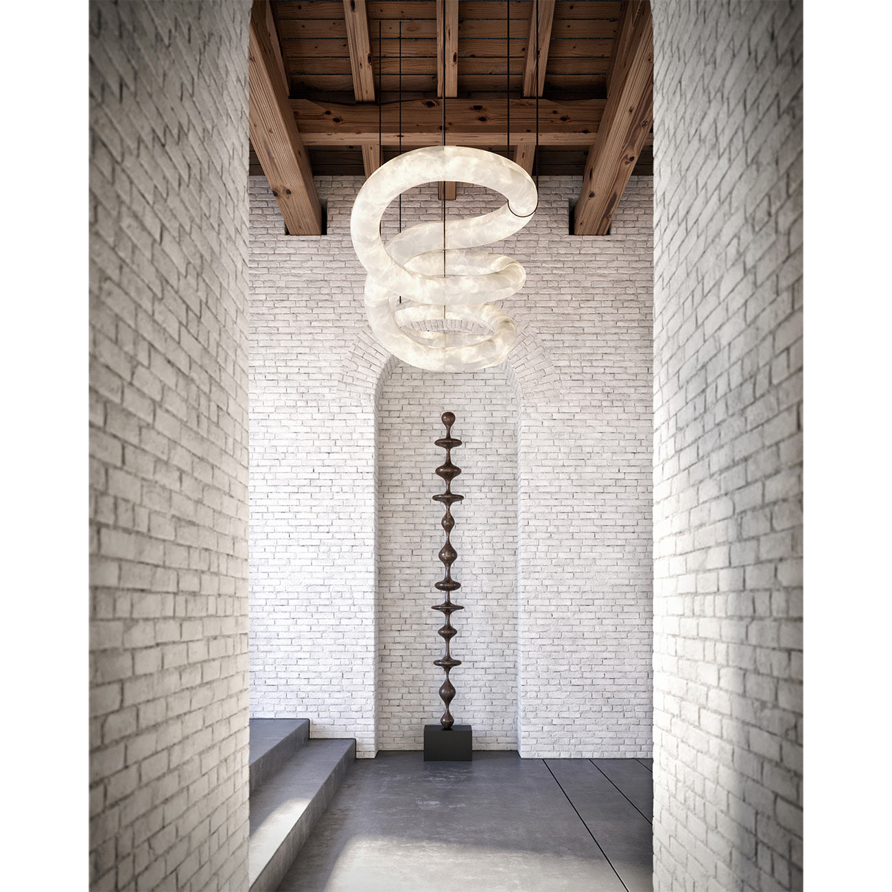 Mithos Curved Alabaster Pendant Light-Neutral Decor