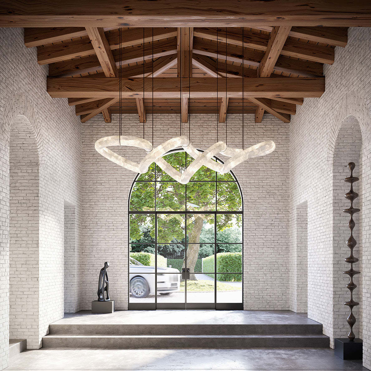 Mithos Curved Alabaster Pendant Light-Neutral Decor