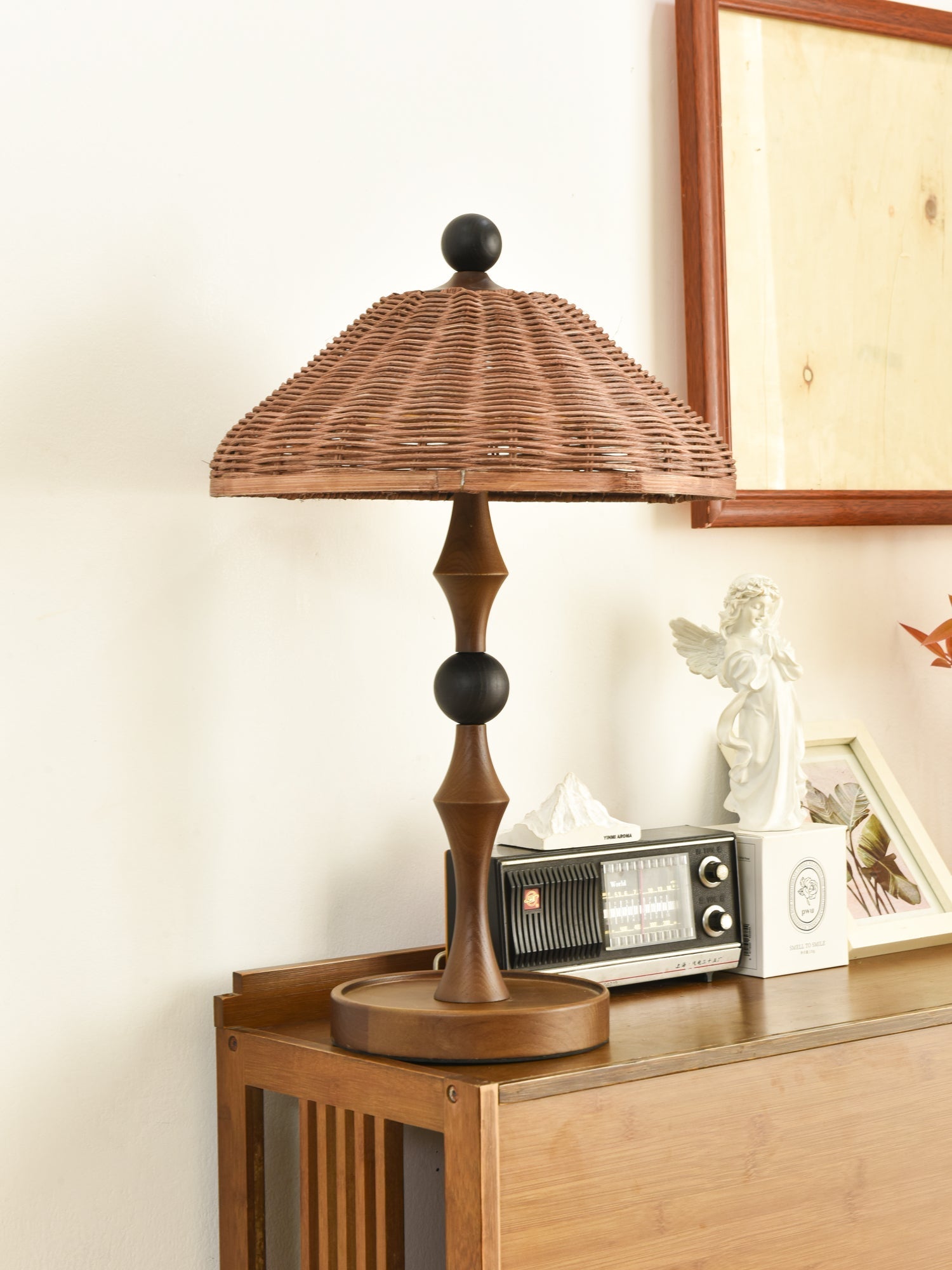 Miran Wood Rattan Vintage Table Lamp-Neutral Decor