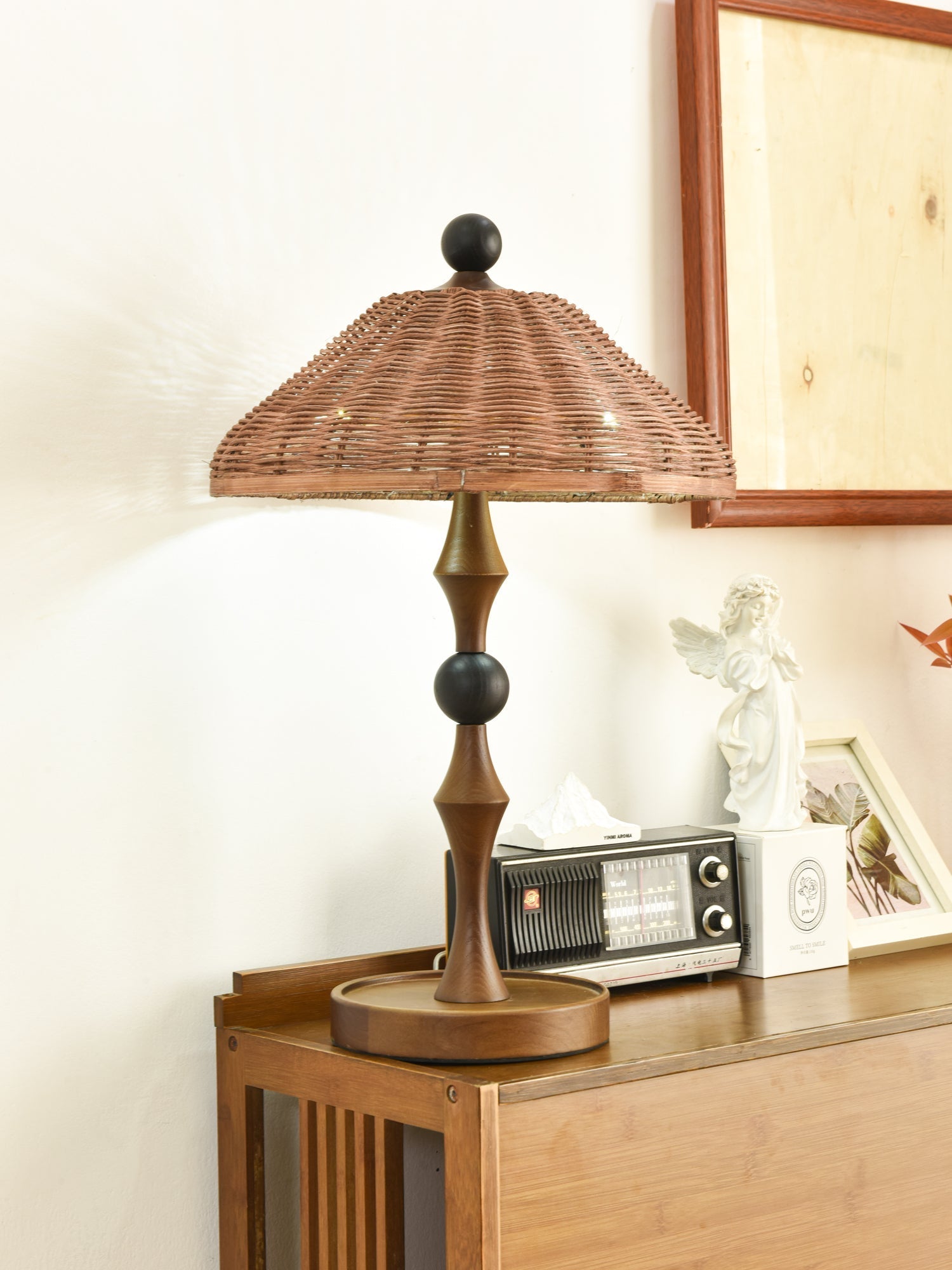 Miran Wood Rattan Vintage Table Lamp-Neutral Decor