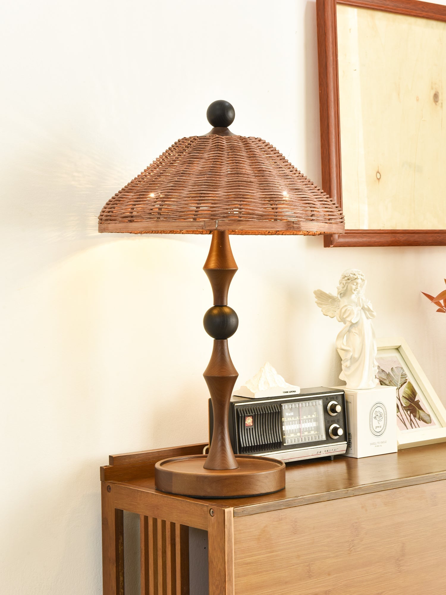 Miran Wood Rattan Vintage Table Lamp-Neutral Decor