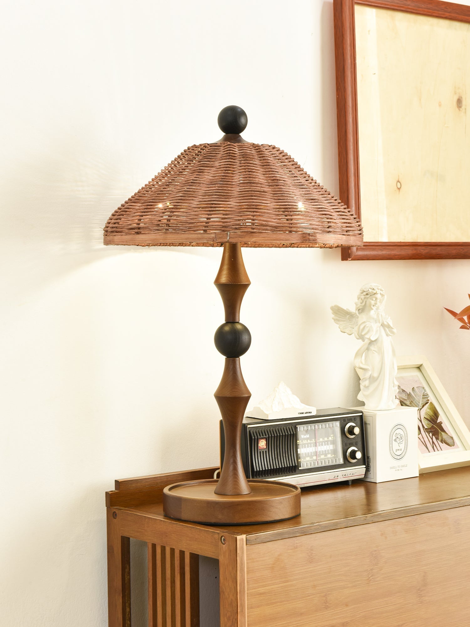 Miran Wood Rattan Vintage Table Lamp-Neutral Decor