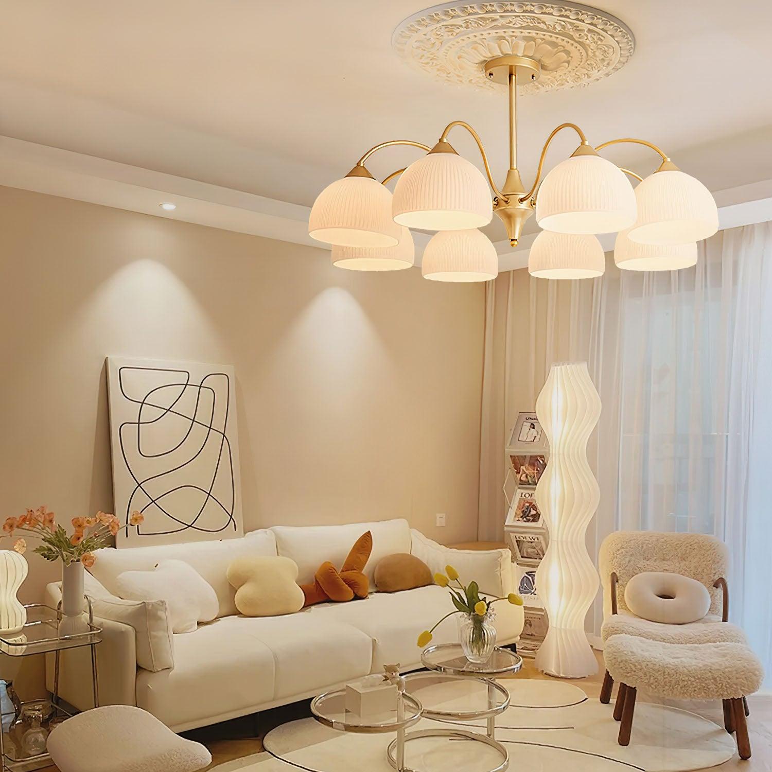 Zaren Chandelier Striped Glass Bowl-Neutral Decor