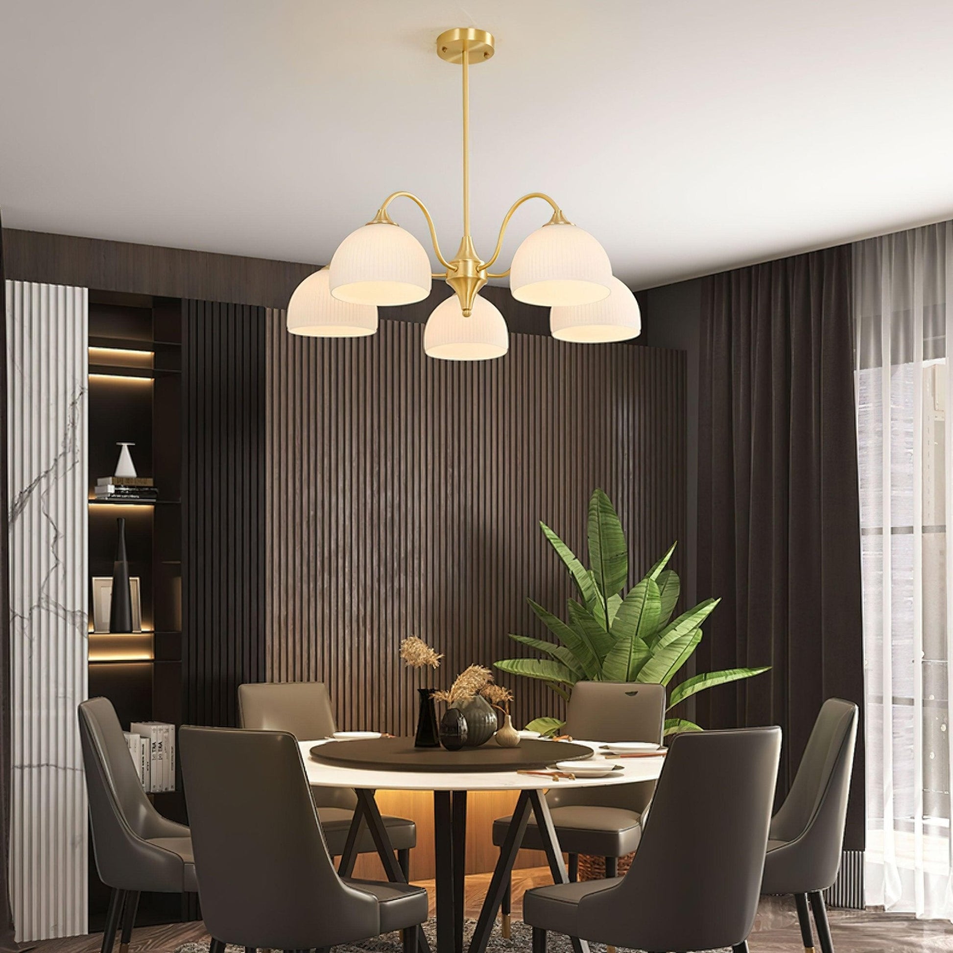 Zaren Chandelier Striped Glass Bowl-Neutral Decor