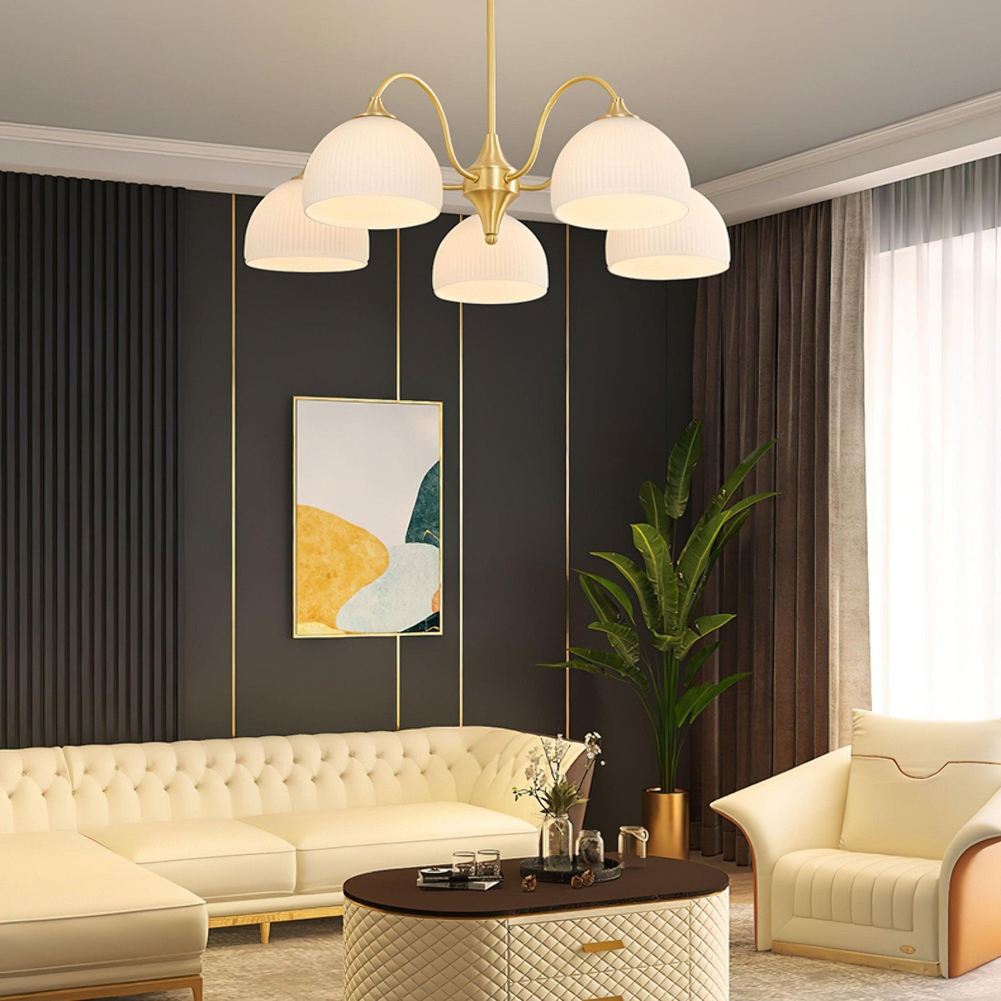 Zaren Chandelier Striped Glass Bowl-Neutral Decor