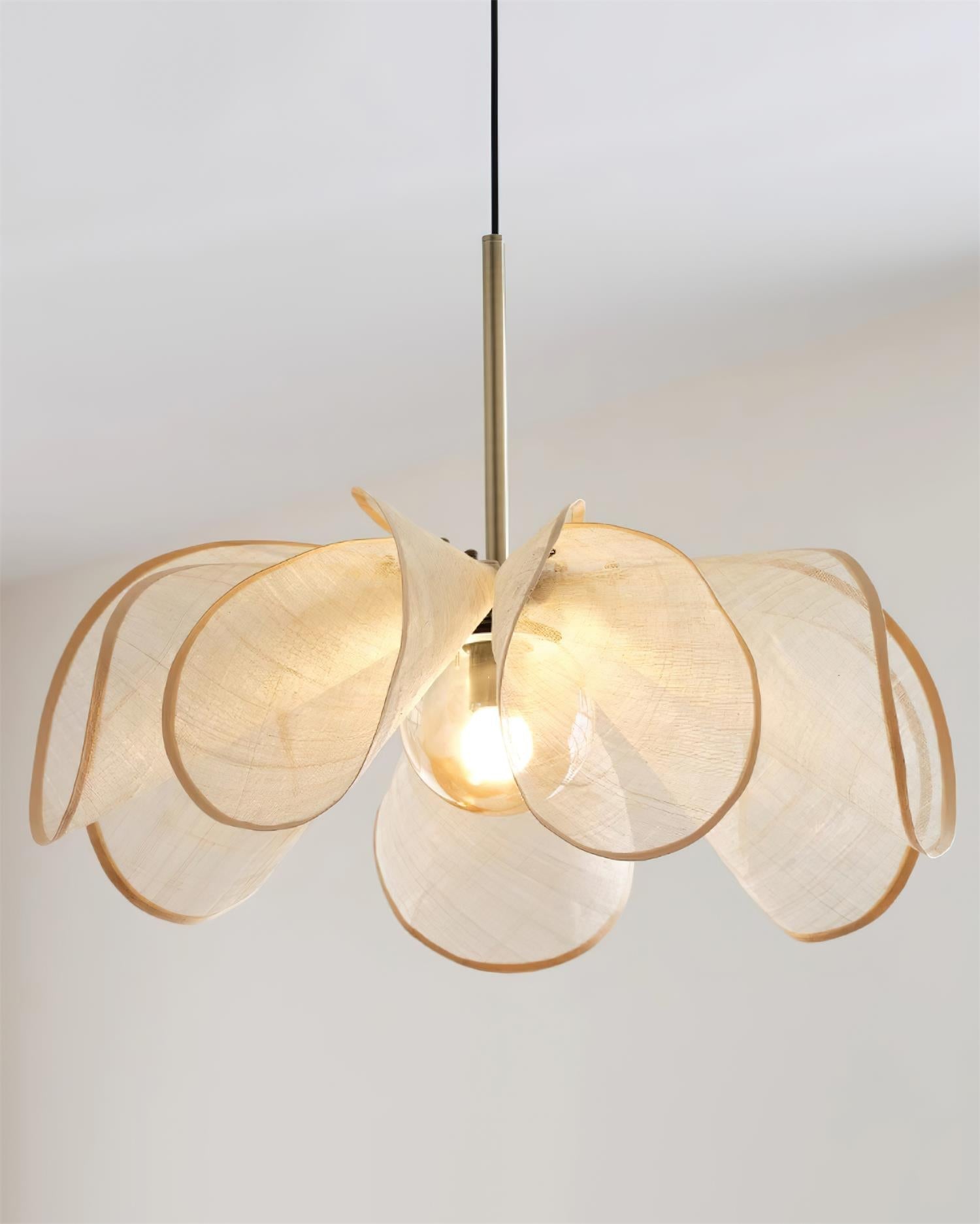 Pendant Lamp Petal Plant Fiber Shade Brown Glass Bohemian