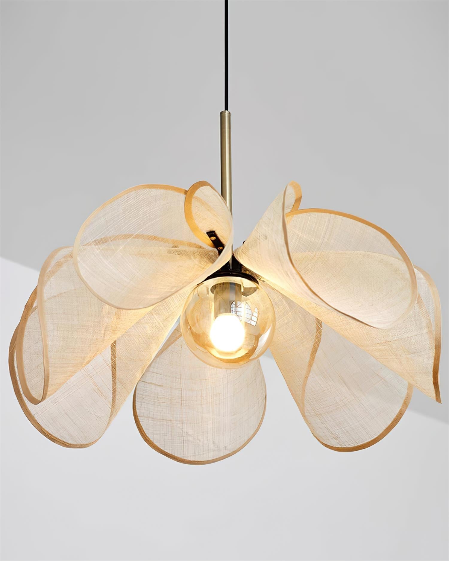Pendant Lamp Petal Plant Fiber Shade Brown Glass Bohemian