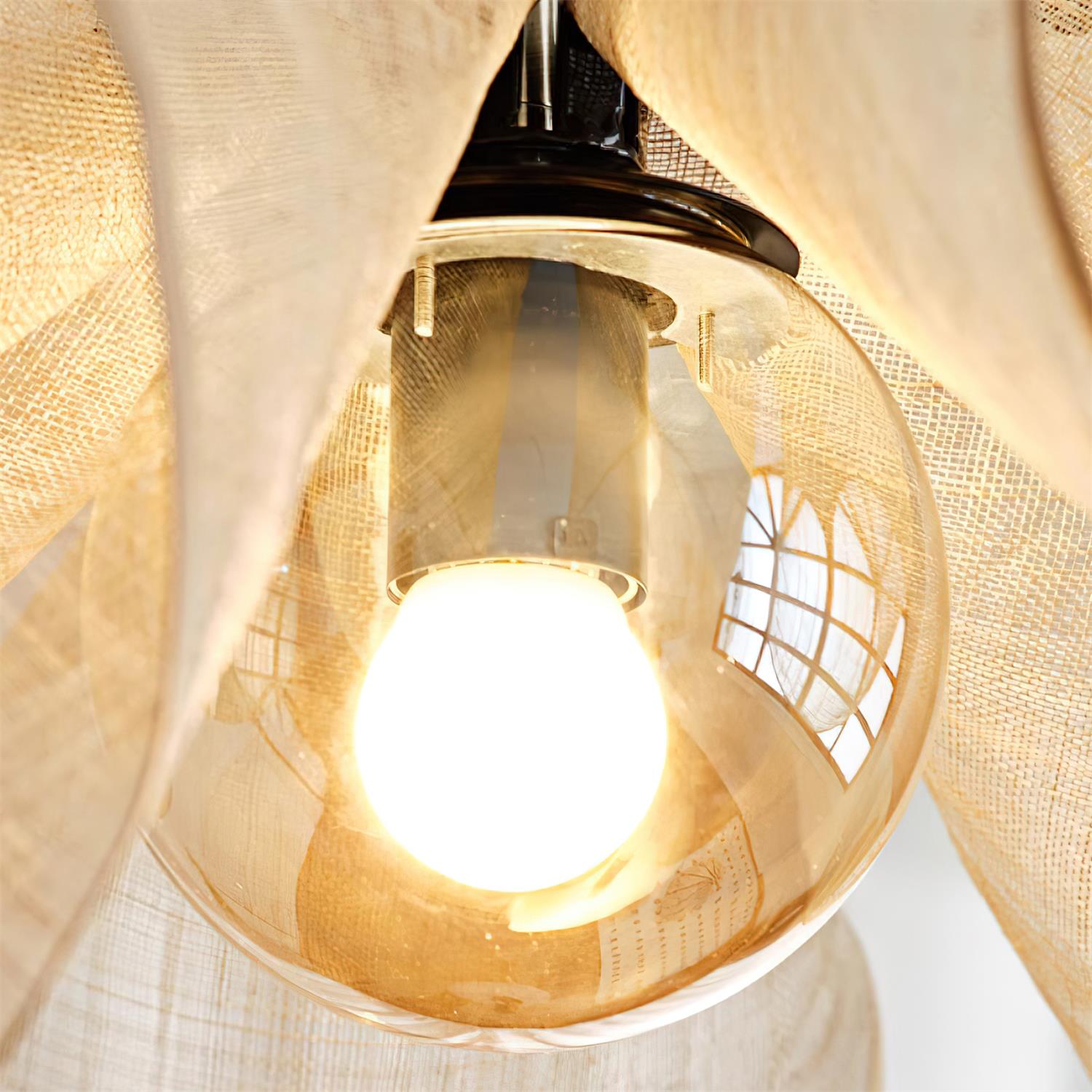 Pendant Lamp Petal Plant Fiber Shade Brown Glass Bohemian