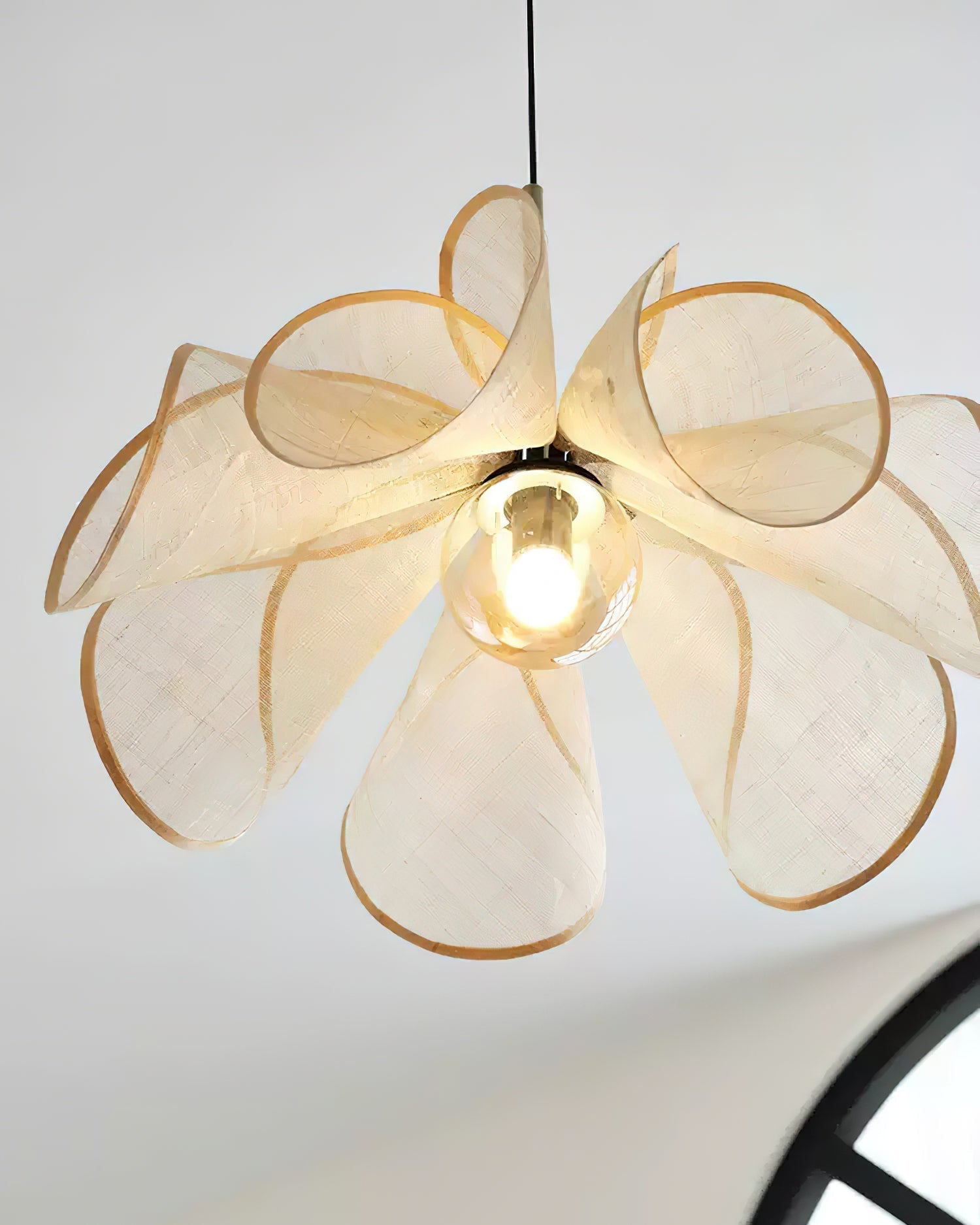 Pendant Lamp Petal Plant Fiber Shade Brown Glass Bohemian