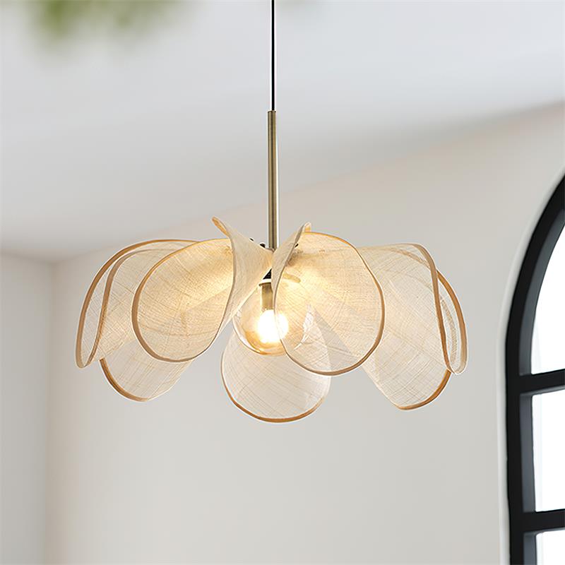 Pendant Lamp Petal Plant Fiber Shade Brown Glass Bohemian