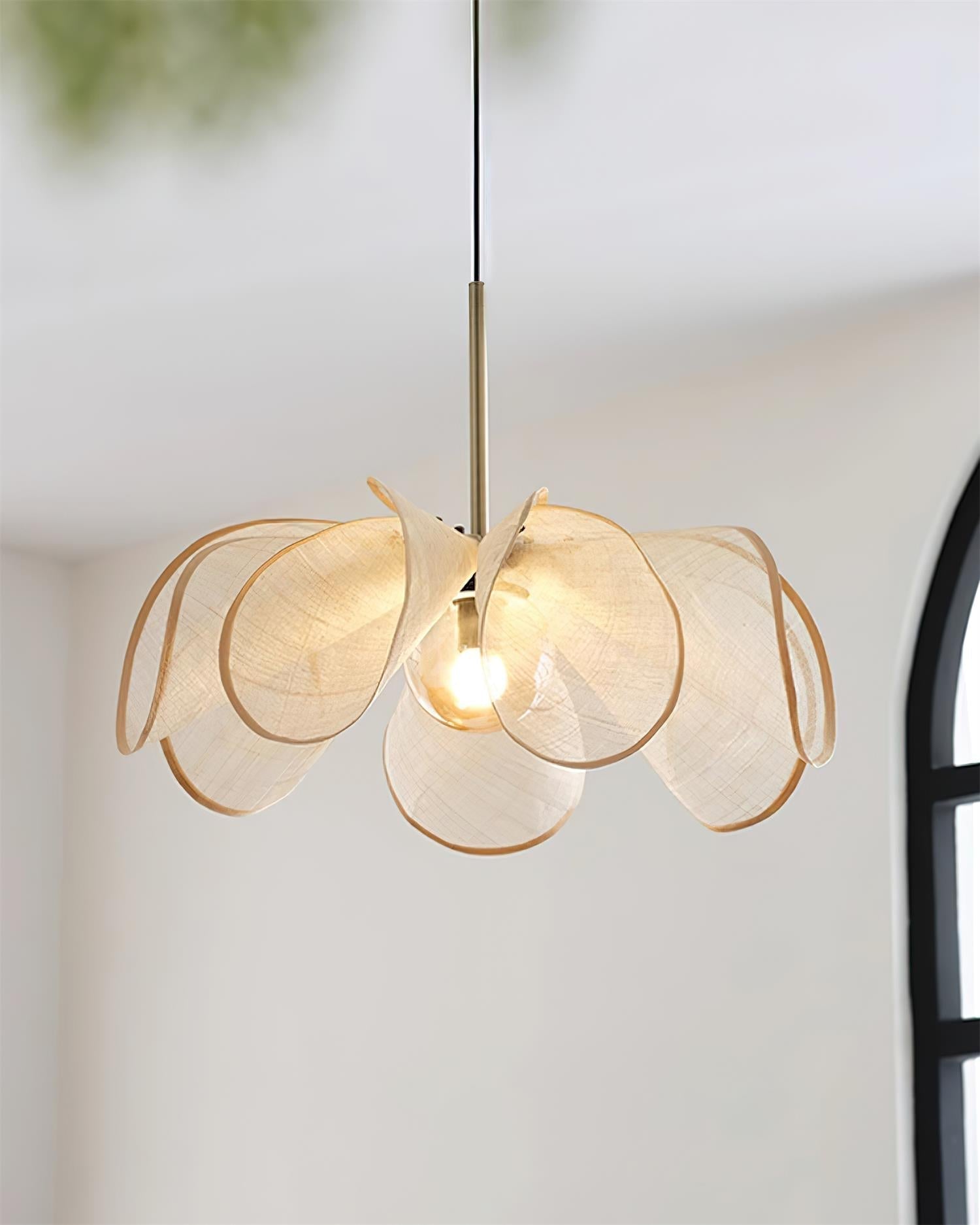 Pendant Lamp Petal Plant Fiber Shade Brown Glass Bohemian