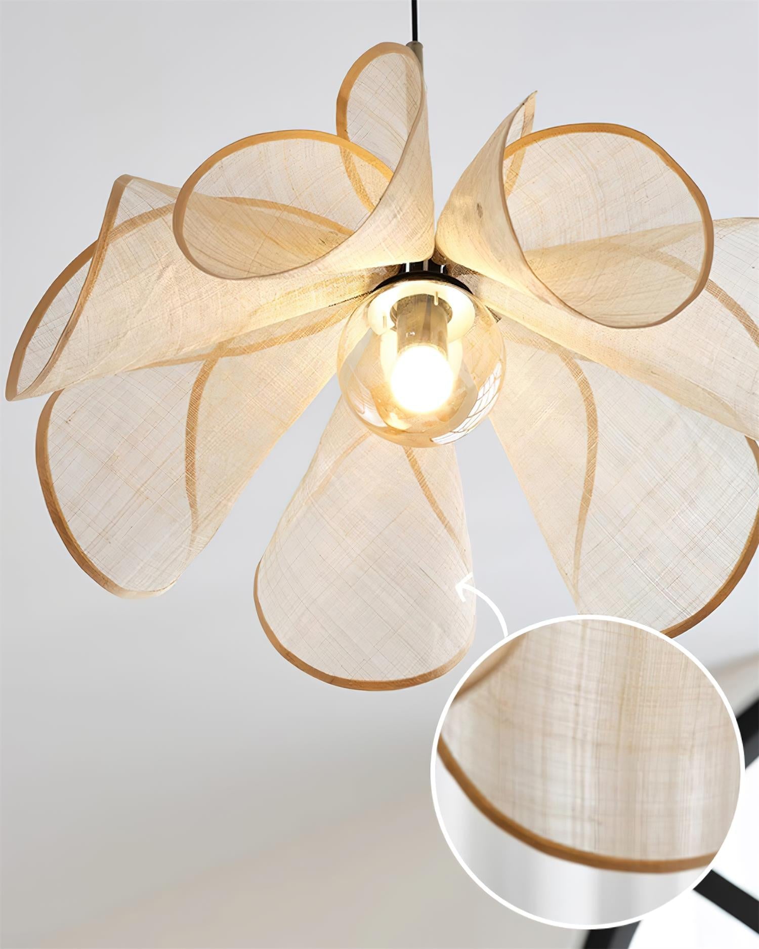 Pendant Lamp Petal Plant Fiber Shade Brown Glass Bohemian