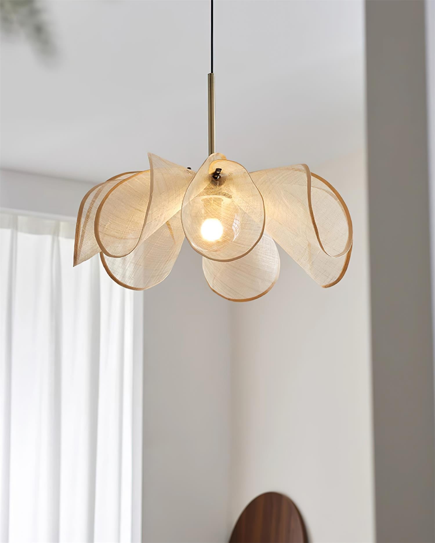 Pendant Lamp Petal Plant Fiber Shade Brown Glass Bohemian