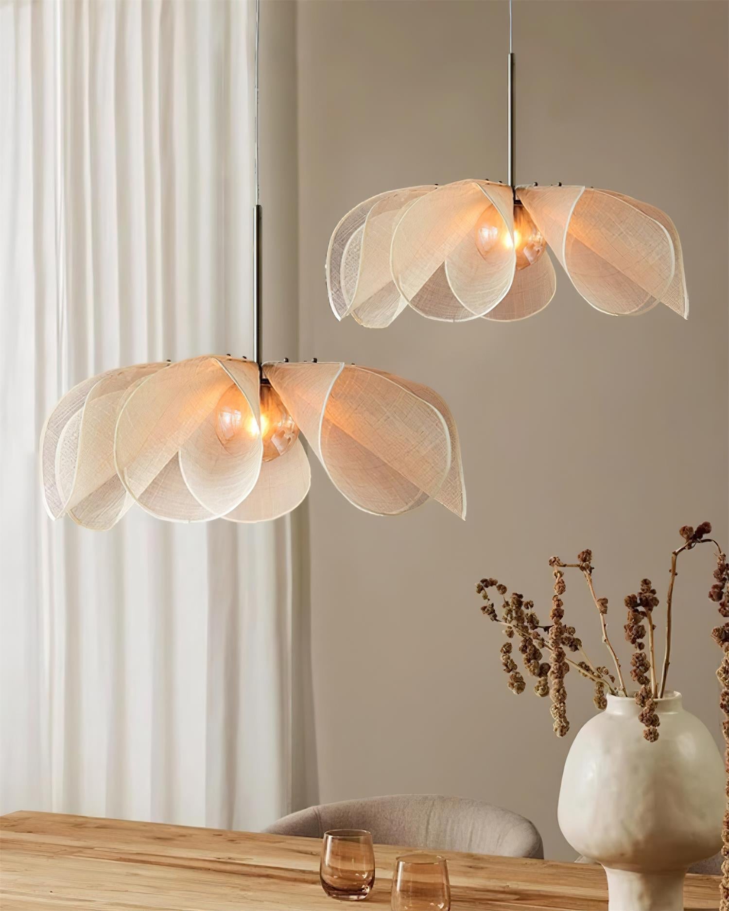 Pendant Lamp Petal Plant Fiber Shade Brown Glass Bohemian