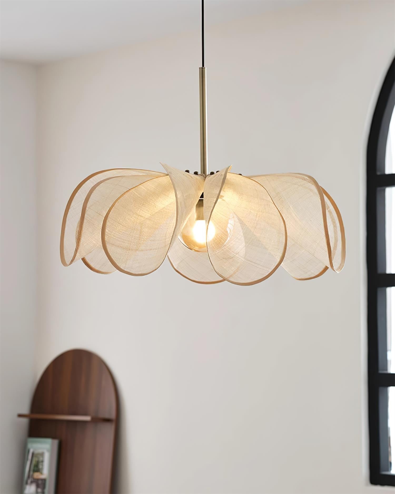 Pendant Lamp Petal Plant Fiber Shade Brown Glass Bohemian
