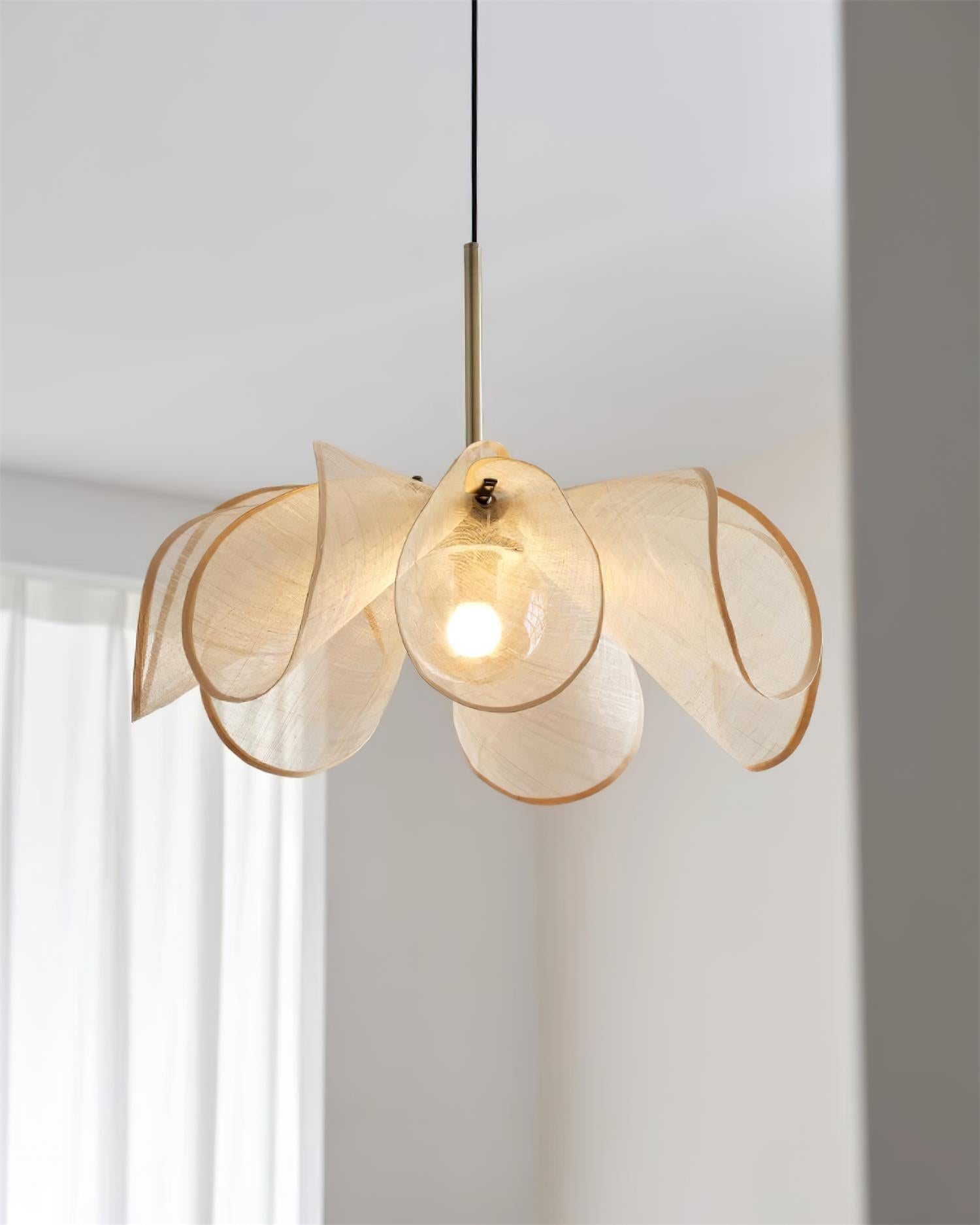 Pendant Lamp Petal Plant Fiber Shade Brown Glass Bohemian