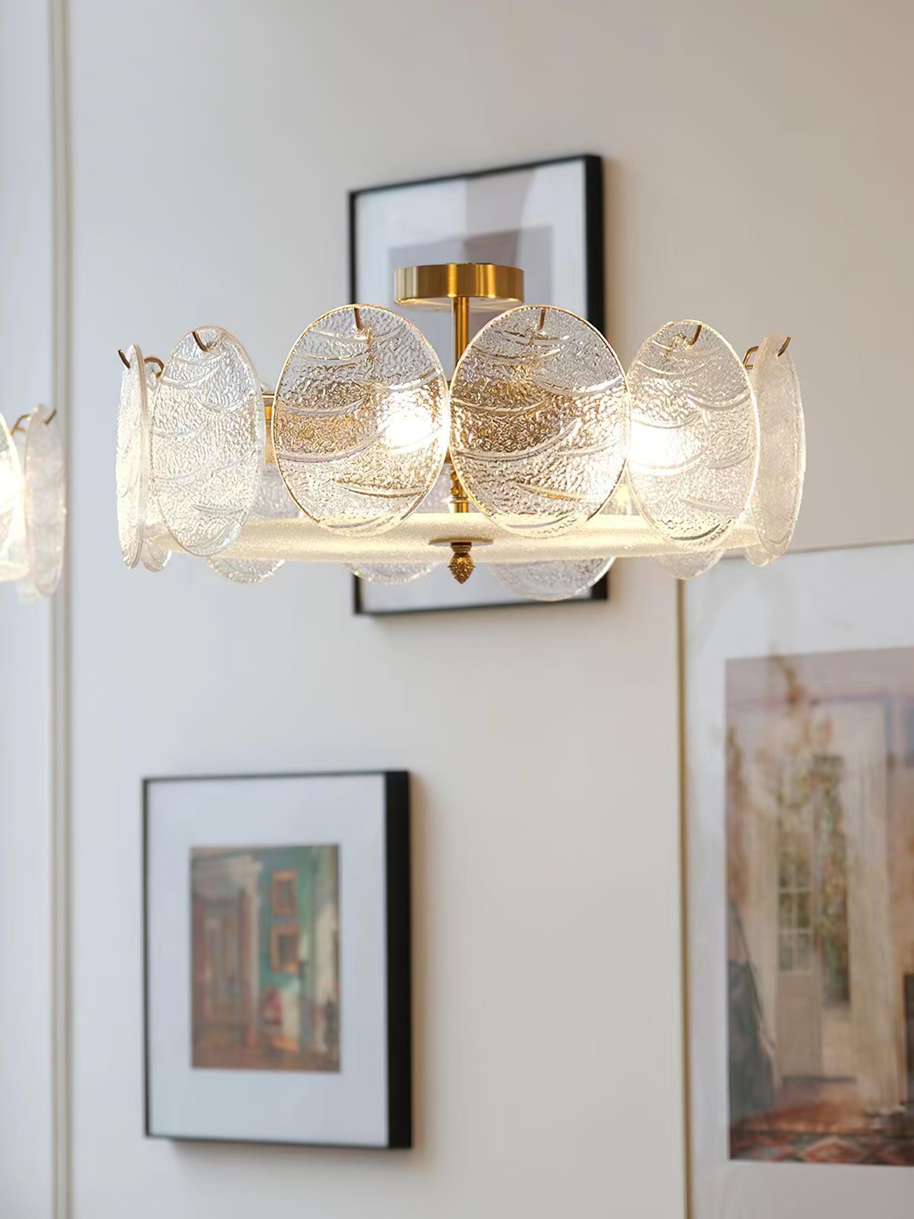 Lirixy Ceiling Lamp with Gold Finish and Ribbed Glass-Neutral Decor