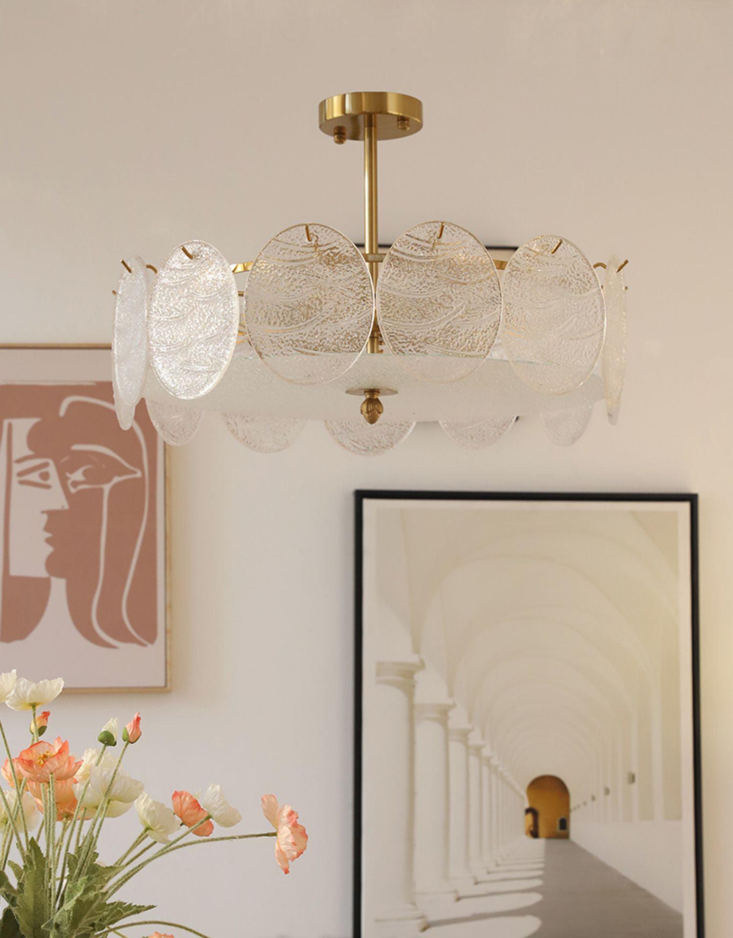 Lirixy Ceiling Lamp with Gold Finish and Ribbed Glass-Neutral Decor