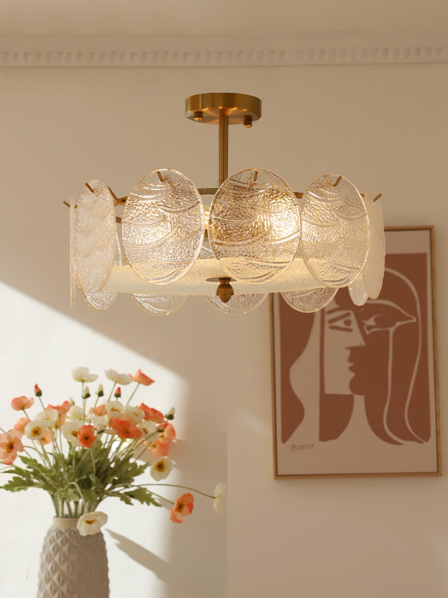 Lirixy Ceiling Lamp with Gold Finish and Ribbed Glass-Neutral Decor