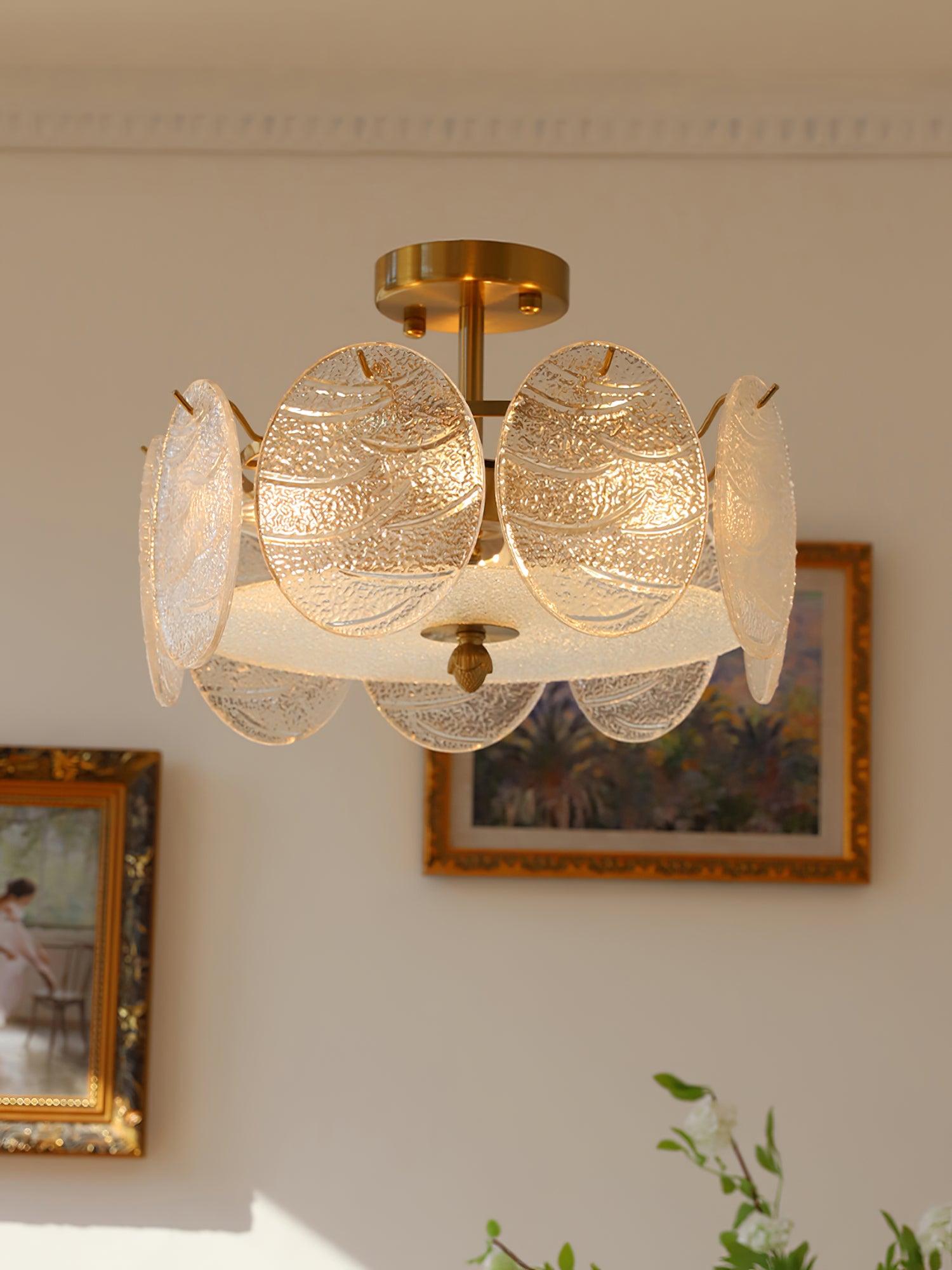 Lirixy Ceiling Lamp with Gold Finish and Ribbed Glass-Neutral Decor