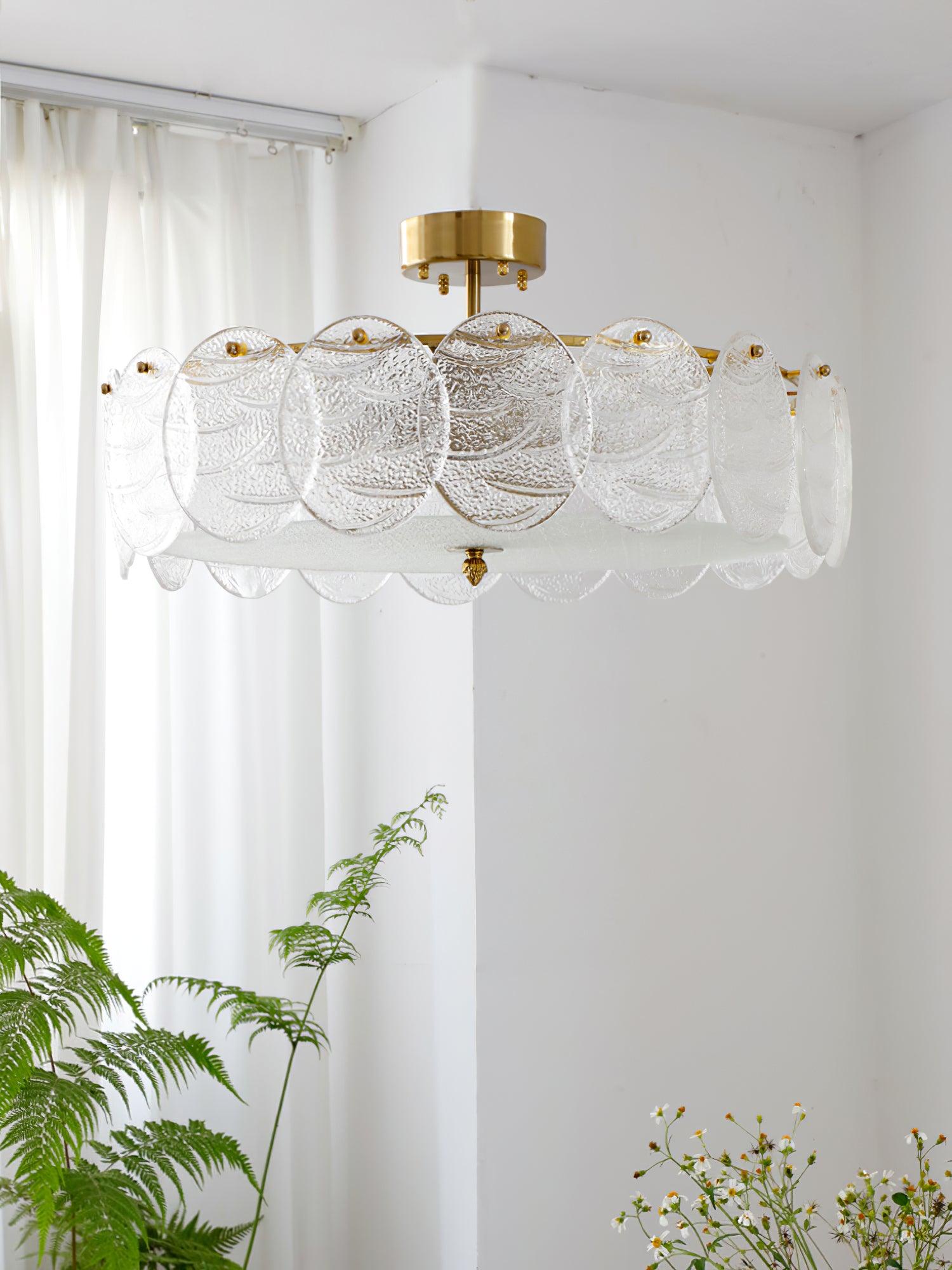 Lirixy Ceiling Lamp with Gold Finish and Ribbed Glass-Neutral Decor