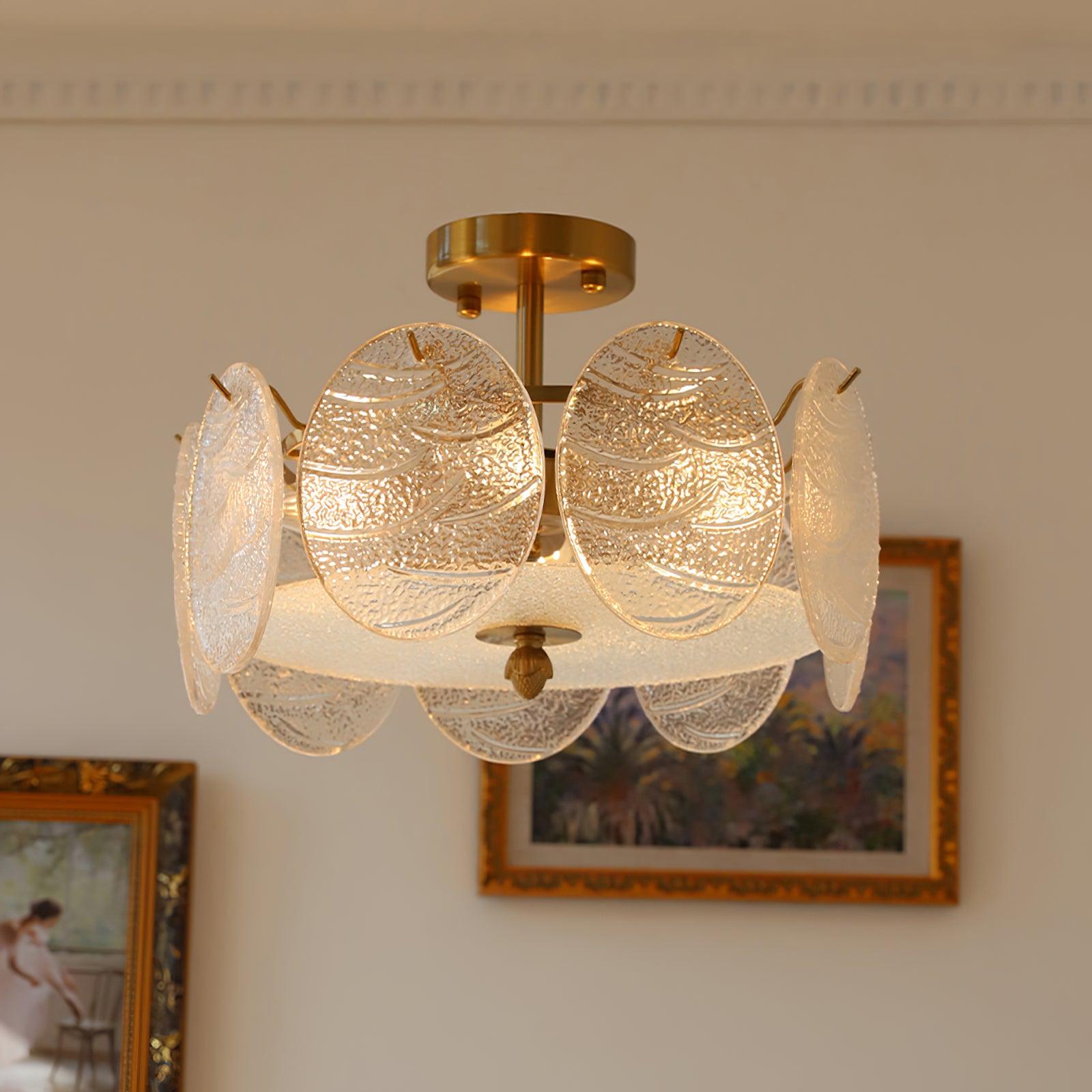 Lirixy Ceiling Lamp with Gold Finish and Ribbed Glass-Neutral Decor