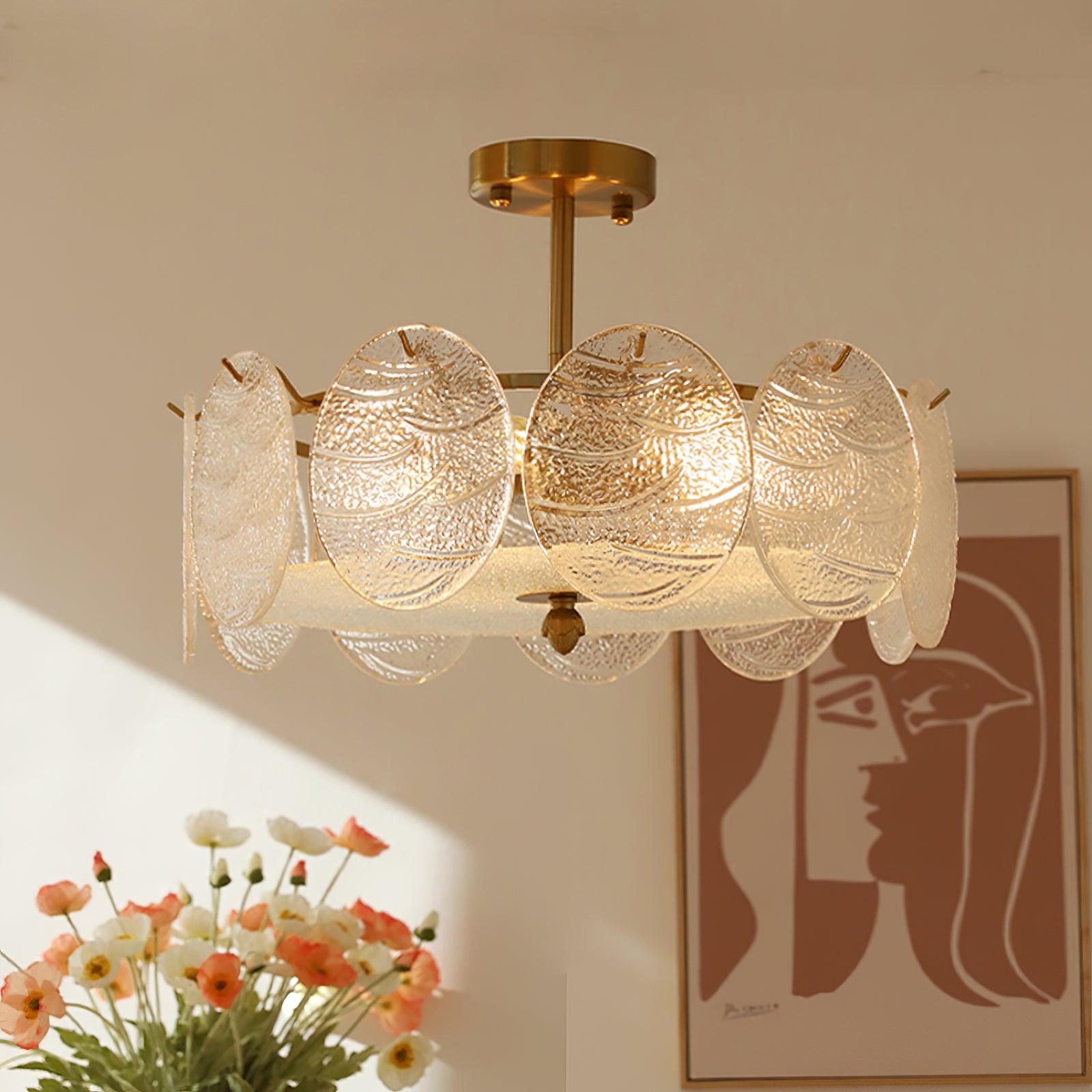 Lirixy Ceiling Lamp with Gold Finish and Ribbed Glass-Neutral Decor
