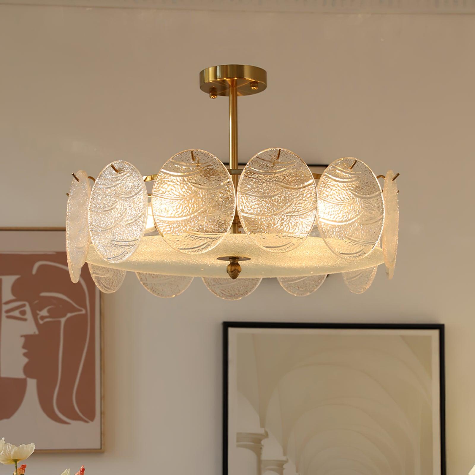 Lirixy Ceiling Lamp with Gold Finish and Ribbed Glass-Neutral Decor