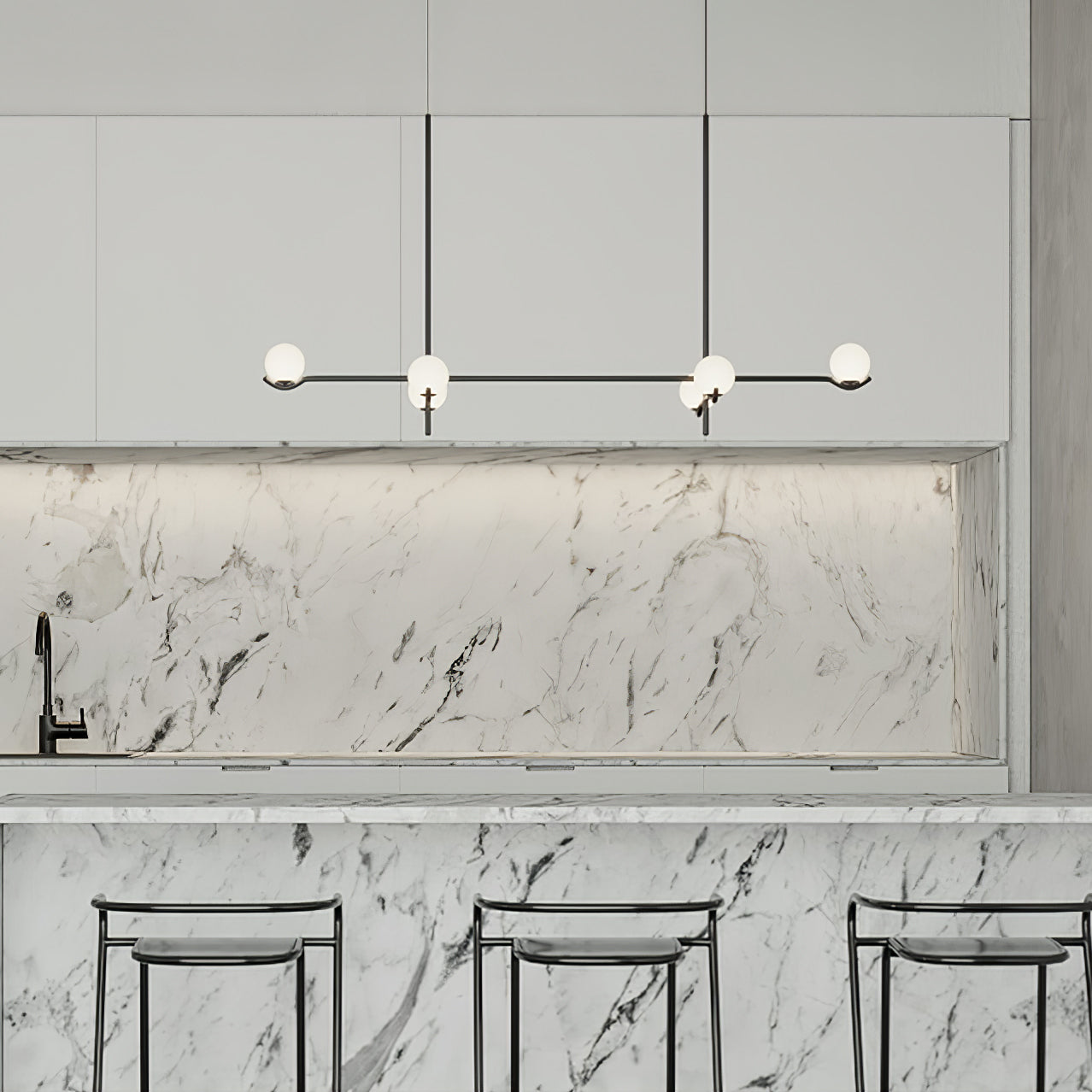 Elvian Chandelier White Globe Brass Minimalist-Neutral Decor