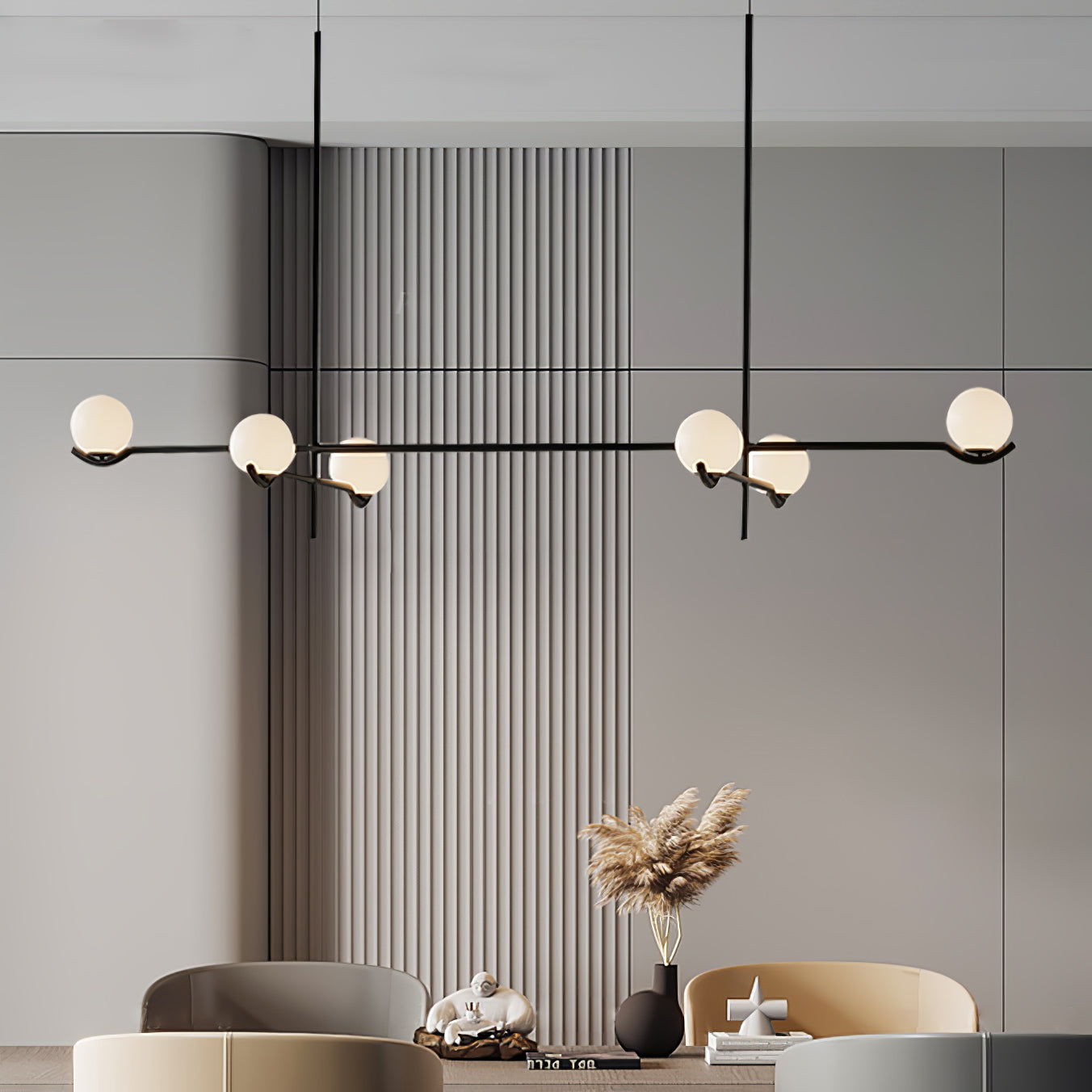 Elvian Chandelier White Globe Brass Minimalist-Neutral Decor