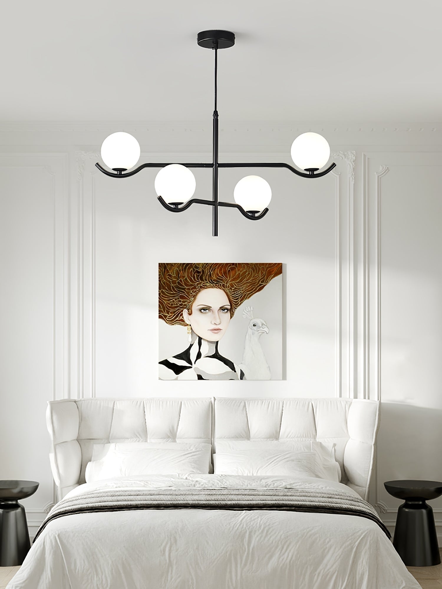 Elvian Chandelier White Globe Brass Minimalist-Neutral Decor